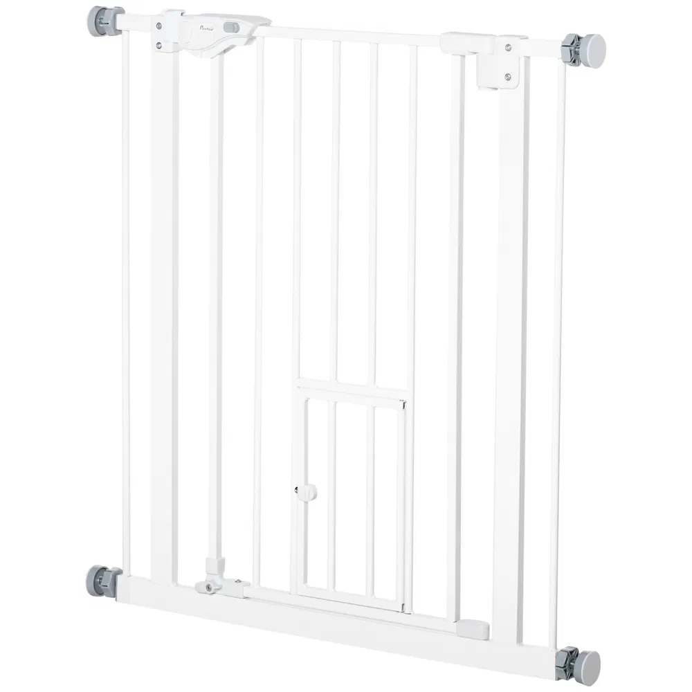 Pet Gate Extra Wide Press-Mounted with Cat Door, Auto Closing Pet Gate for Stair, Hallway, 29-32 Inch, White photo 7