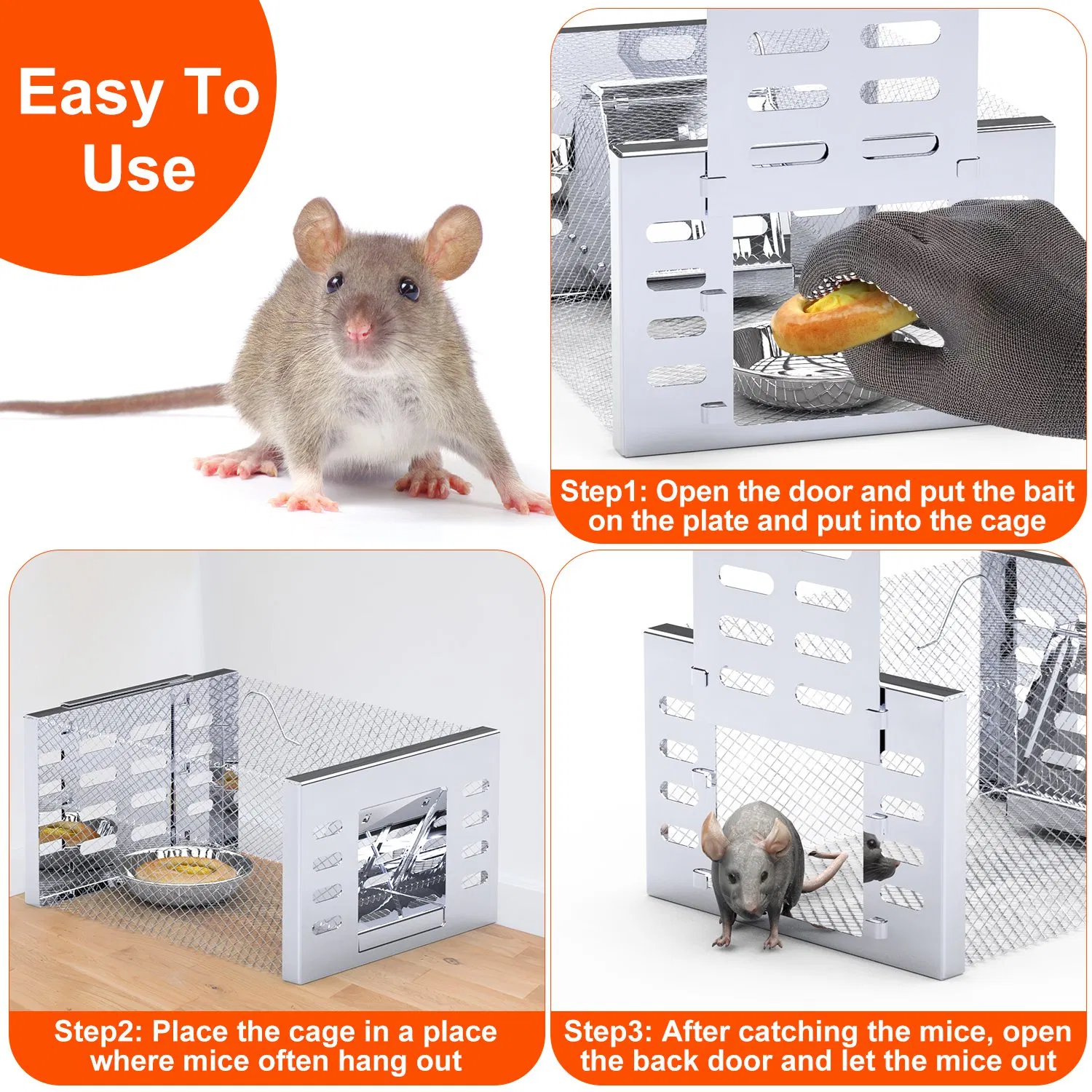 2Pcs Humane Rat Trap Catch and Release Live Mouse Cage Traps with Automatic Continuous Cycle Trapping for Chipmunk Rodent Mouse Small Animals photo 6