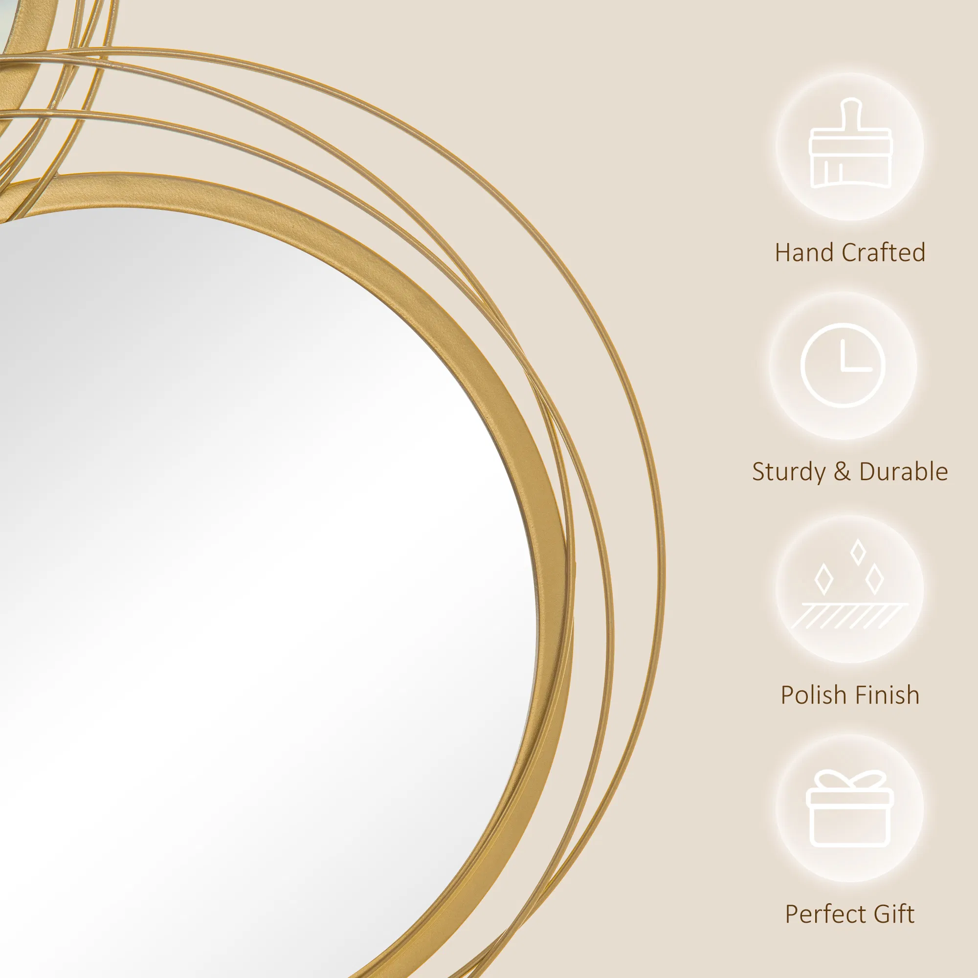 Metal Wall Art Gold Frame Circle Bathroom Mirror Decor Home Hanging Wall Sculptures for Living Room Bedroom Dining Room, 42.25" W x 22" H, Gold photo 2