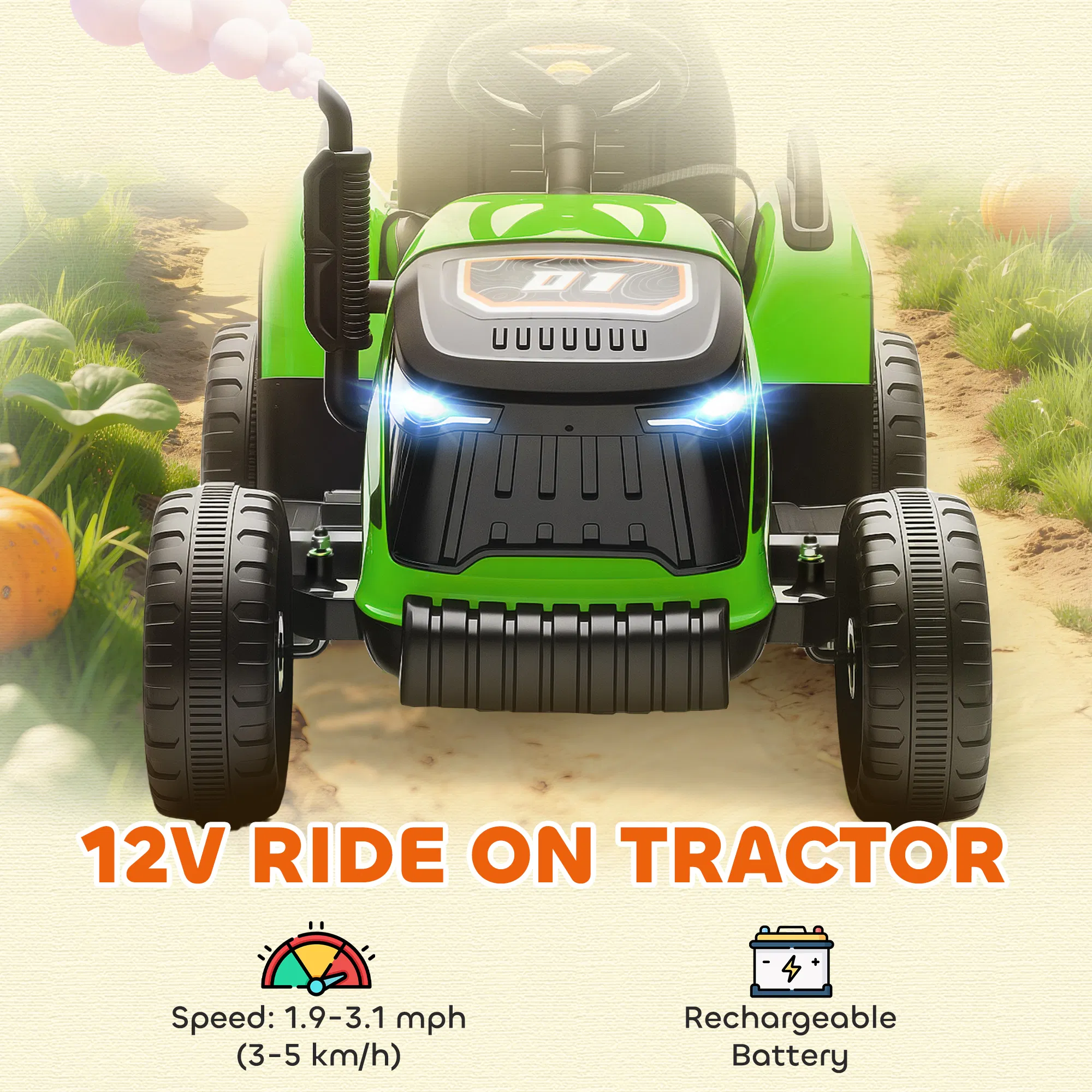 12V Kids Ride On Tractor with Trailor, Remote Control, Music, Lights, Shifter, for Kids Ages 3-8 Years, Green photo 2