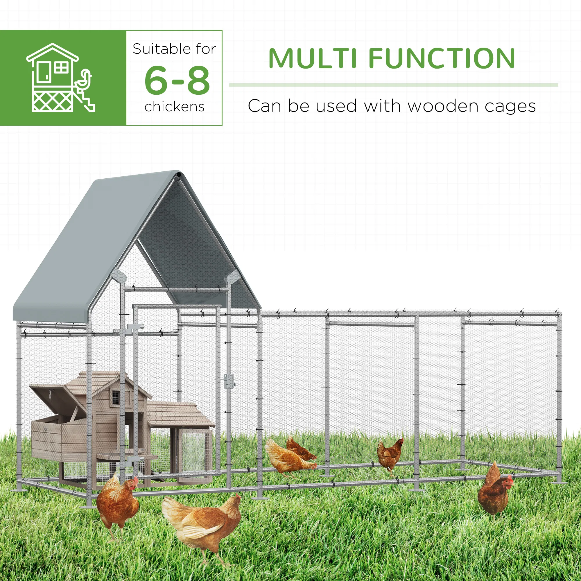 Walk In Chicken Run, Large Galvanized Chicken Coop, Hen Poultry House Cage, Rabbit Hutch Metal Enclosure with Water-Resist Cover for Outdoor Backyard Farm, 119" x 42" x 68" photo 5