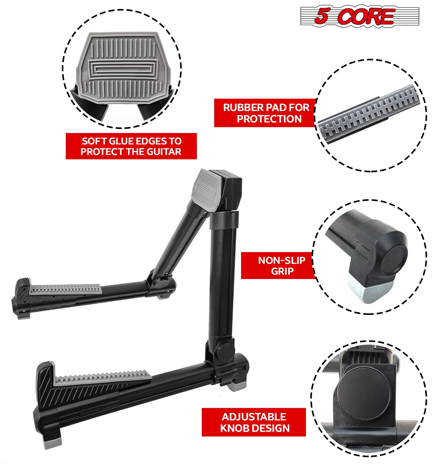 5 Core Guitar Stand Floor Adjustable Aluminum Alloy A Frame Universal Folding Acoustic Electric Bass Mandolin Banjo Violin Stands For On Stage Studio photo 6