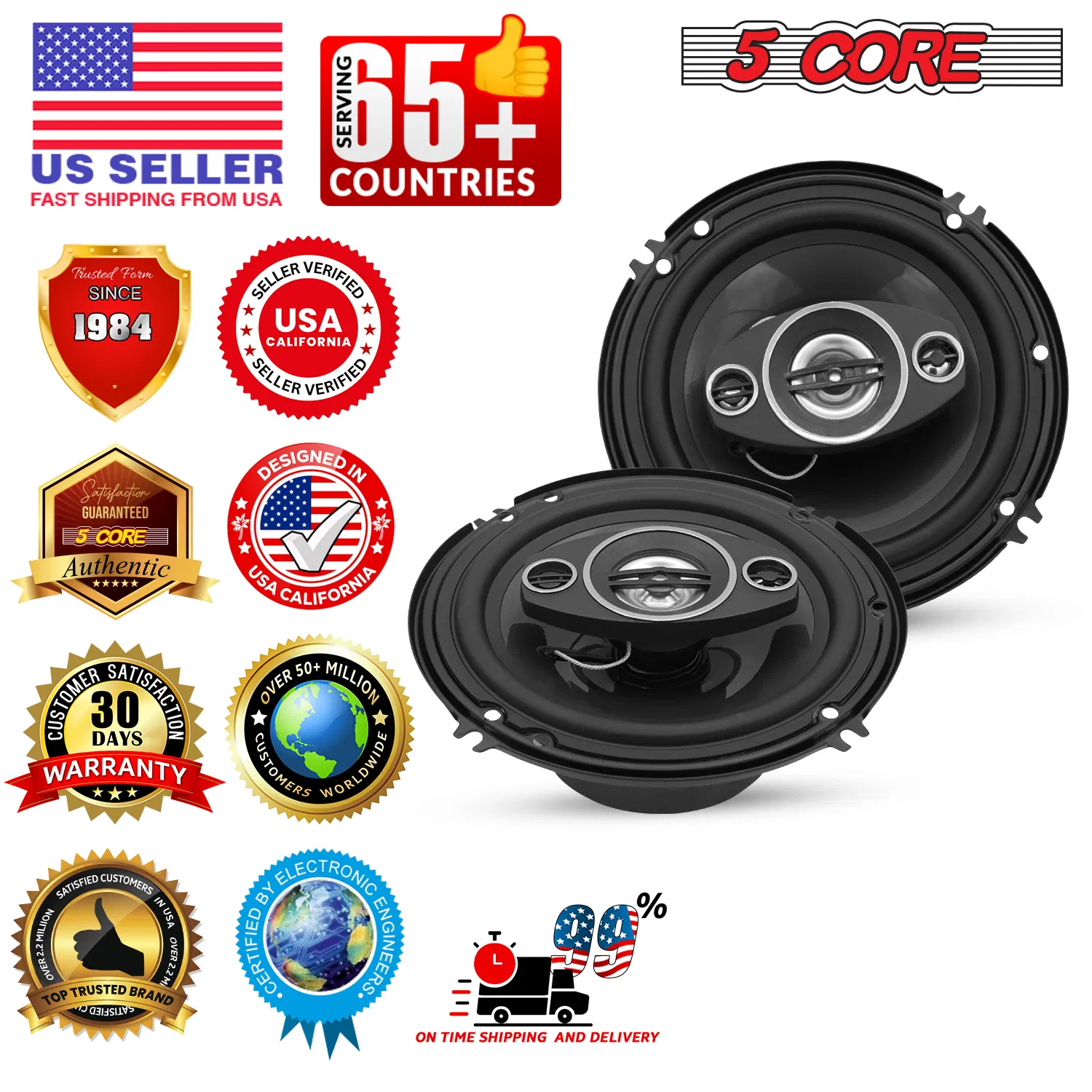 5 Core 2 Way 6' Car Stereo Speakers Pair 500W Coaxial Subwoofer w Tweeter | Universal Fit Deep Bass Replacement Component Speaker for Vehicle Door Side Panel Mount photo 3