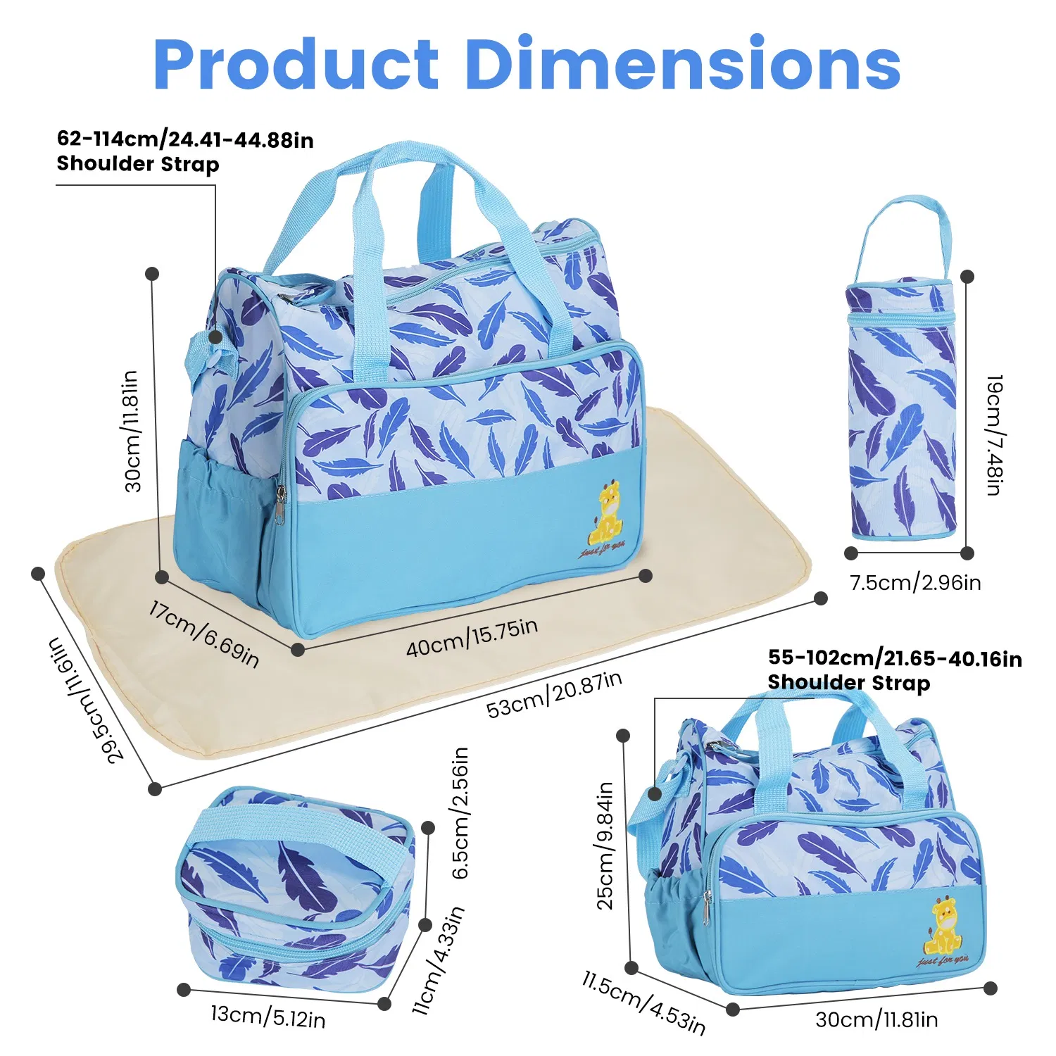 5Pcs Baby Nappy Diaper Bags Set Mummy Diaper Handbags with Diaper Pad Food Bag Bottle Bag Travel Tote Bags For Mom Dad photo 4