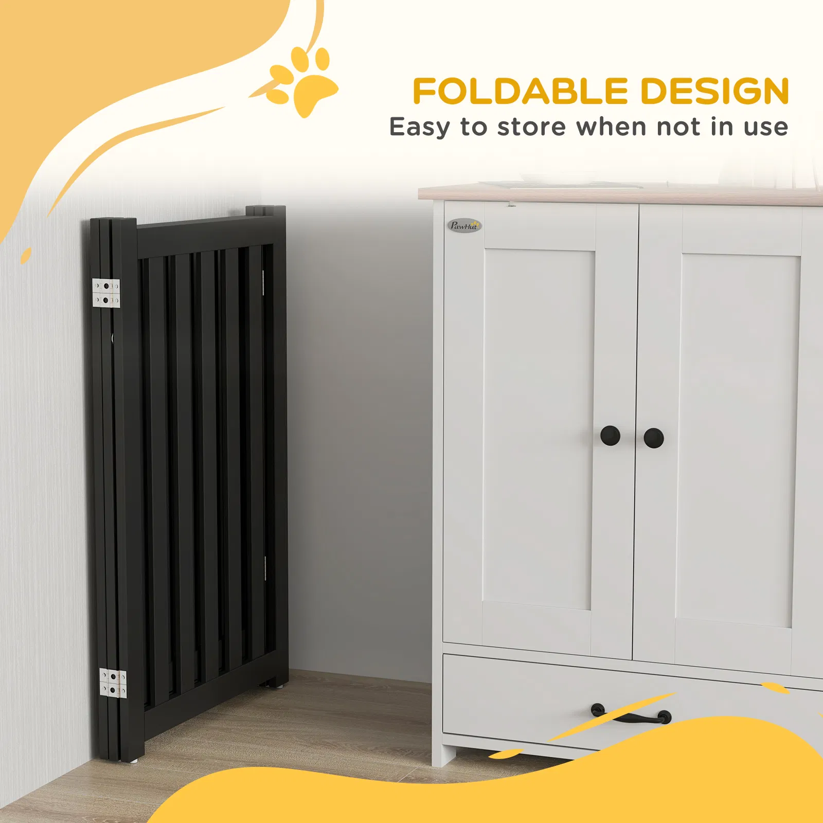 3-Panel Foldable Dog Gate with Feet for Medium Dogs and Below, Black photo 6
