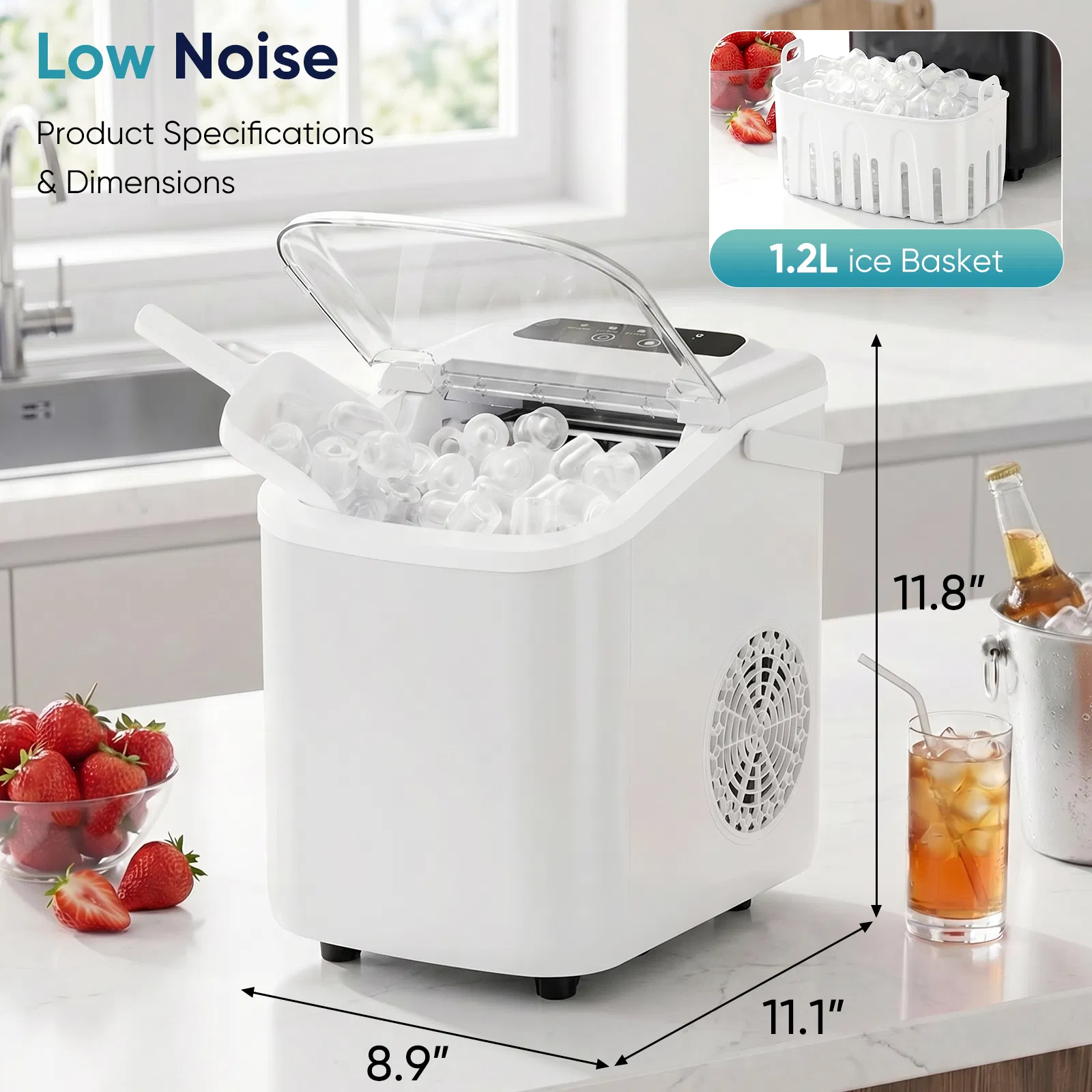 Desktop ice maker, with movable handle, can produce 9 ice balls in 6 to 8 minutes, equipped with a basket and a spoon photo 3