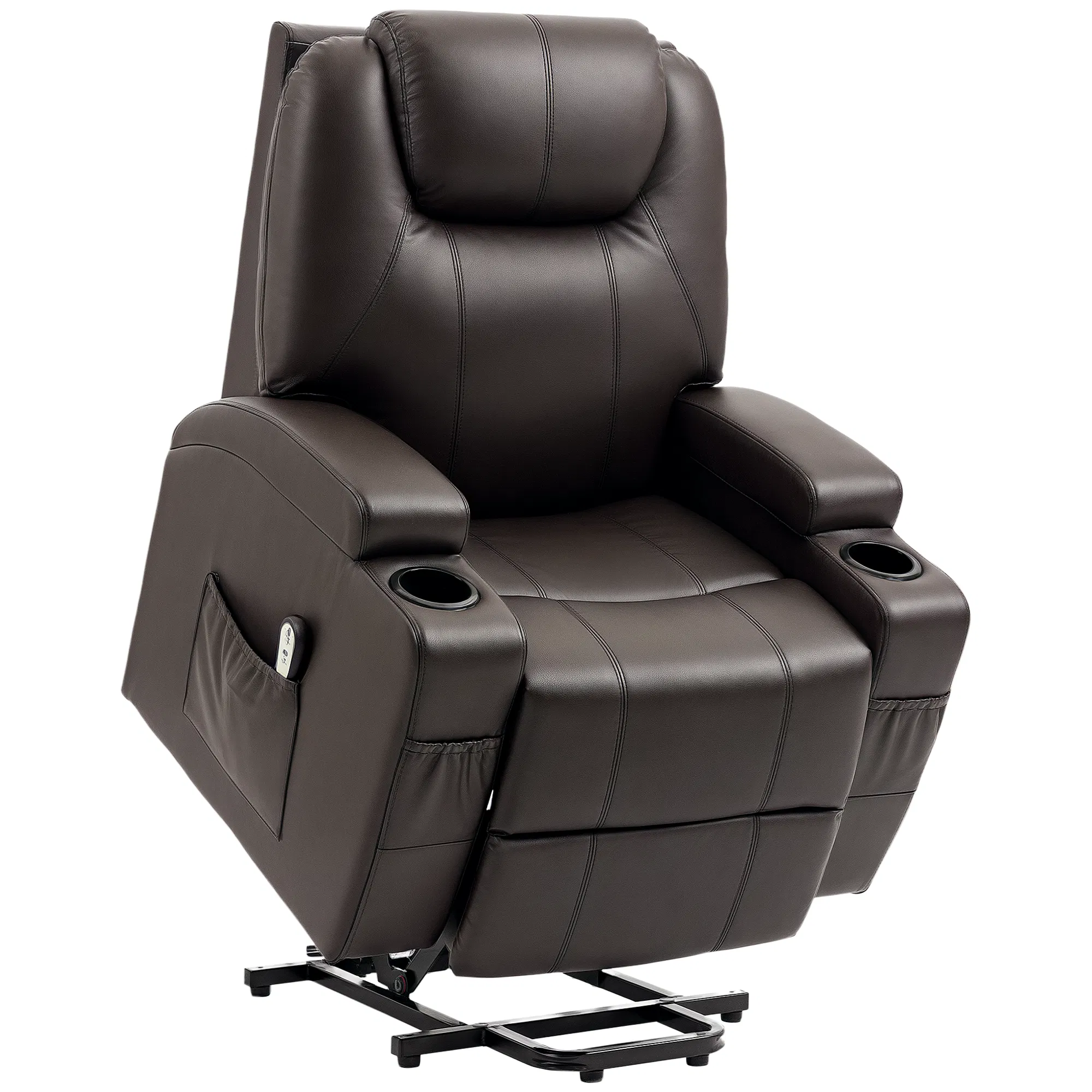 Power Lift Recliner Chair for Elderly, PU Leather Lift Chair with Footrest, Remote Control, Side Pockets and Cup Holders, Reclining Sofa for Living Room, Brown photo 1