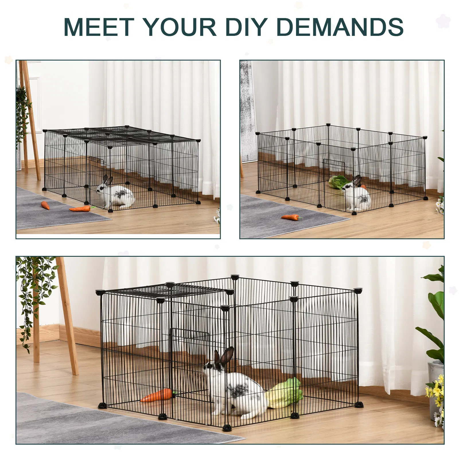 Small Animal Cage for Bunny, Guinea Pig, Chinchilla, Hedgehog, Portable Pet Enclosure with Door, 16 Panels photo 4