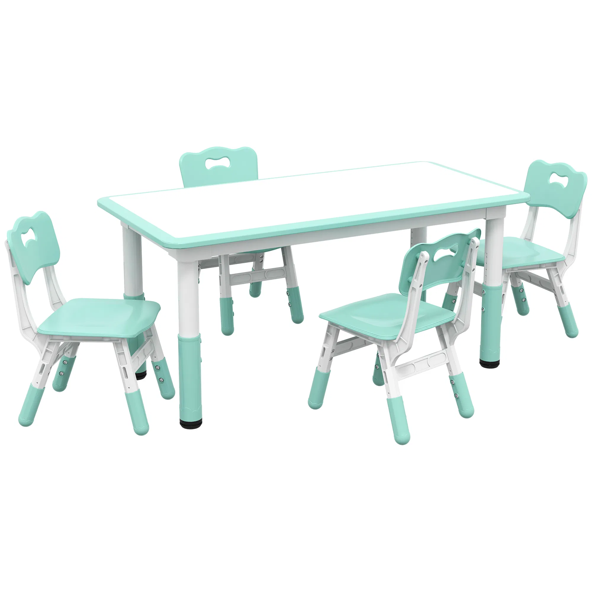 Kids Table and Chair Set with 4 Chairs, Adjustable Height, Easy to Clean, for 1.5 - 5 Years Old, Green photo 1