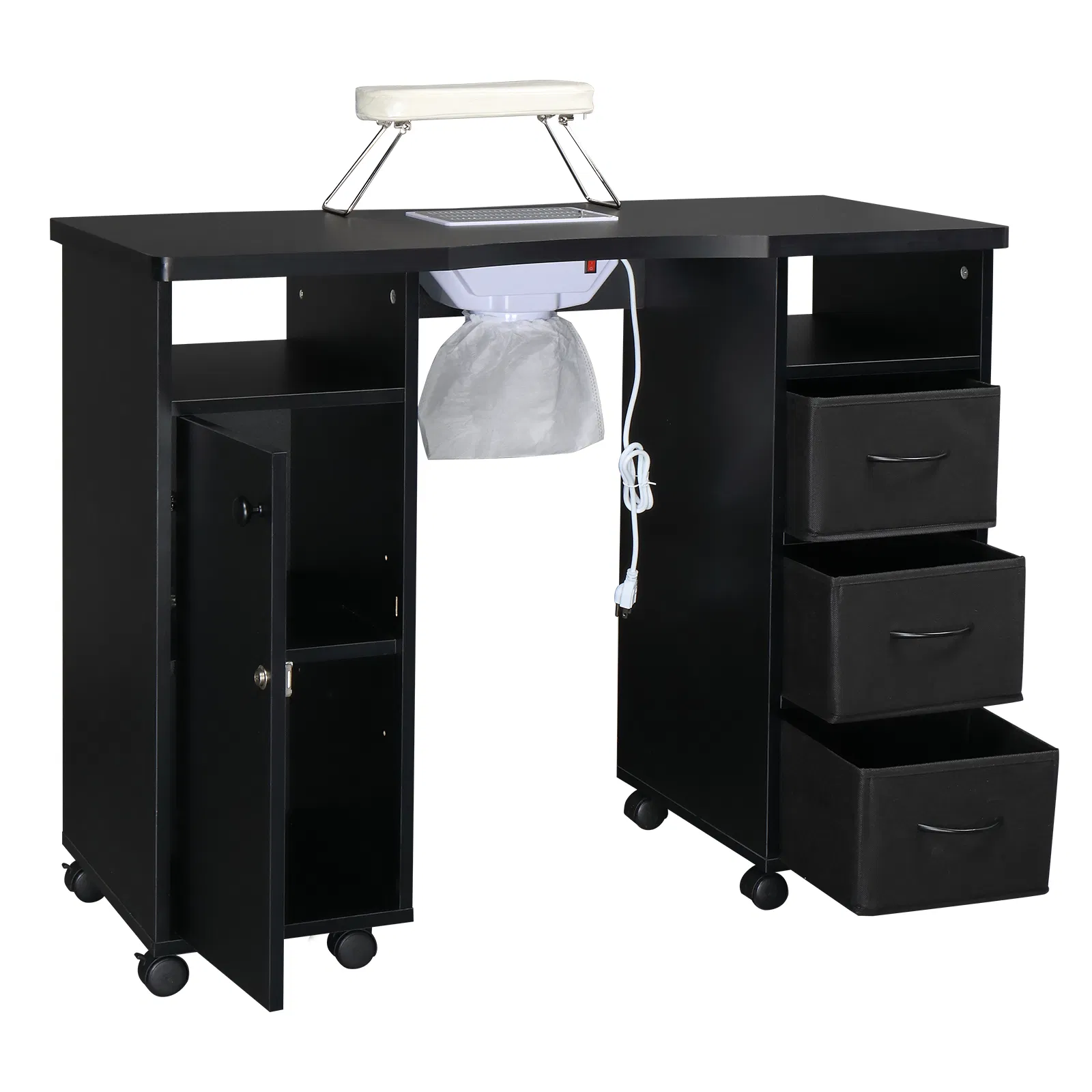 MDF Double Cabinet 3 Drawers 1 Door With Fan Manicure Table Black photo 1