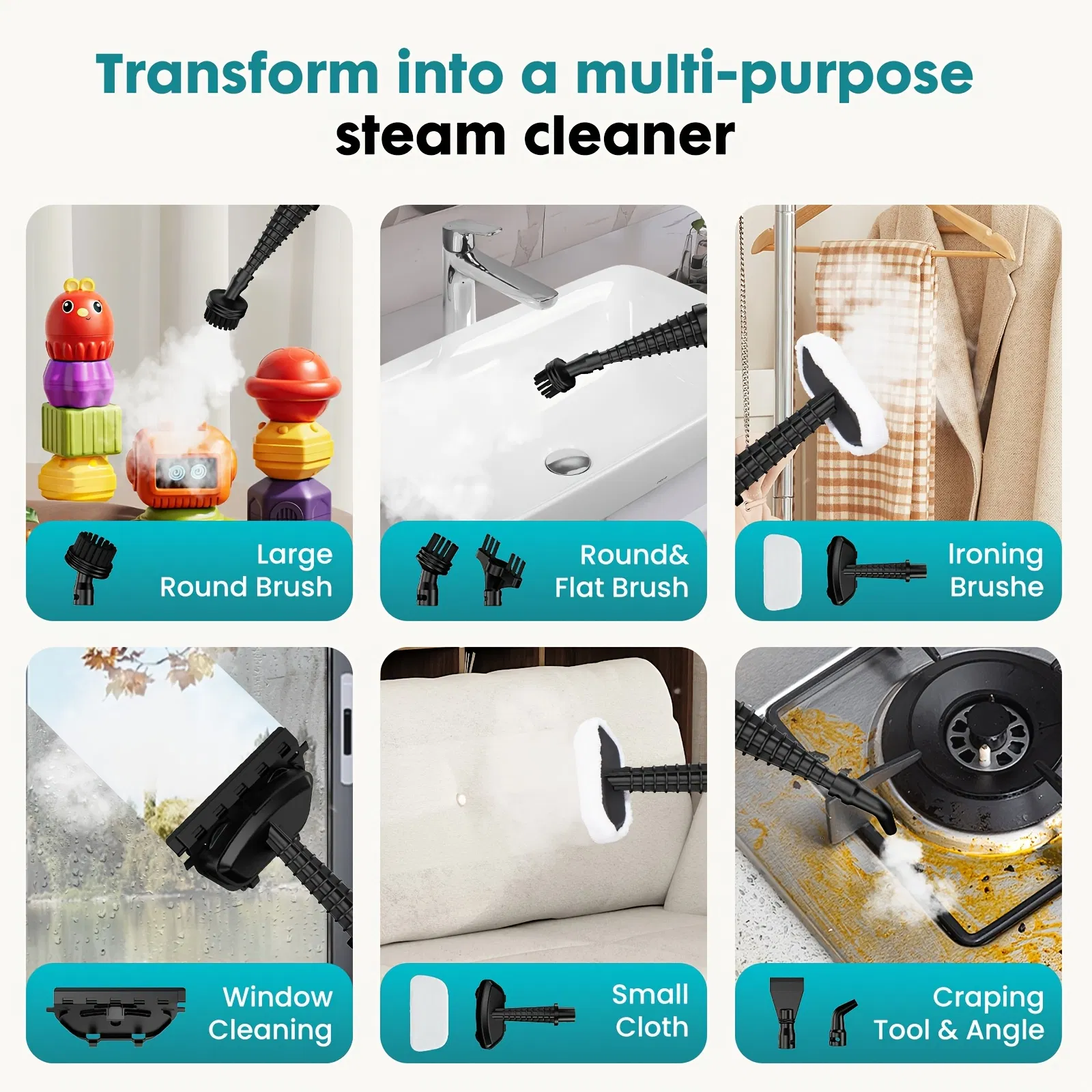 10-in-1 Steam Mop, 1550W Detachable Handheld Steam Cleaner for Floor Cleaning, 16FT Cord, 2 Washable Pads, Multi-Surface Floor Steam Cleaner for Hardwood, Tile, Laminate & Carpets photo 3