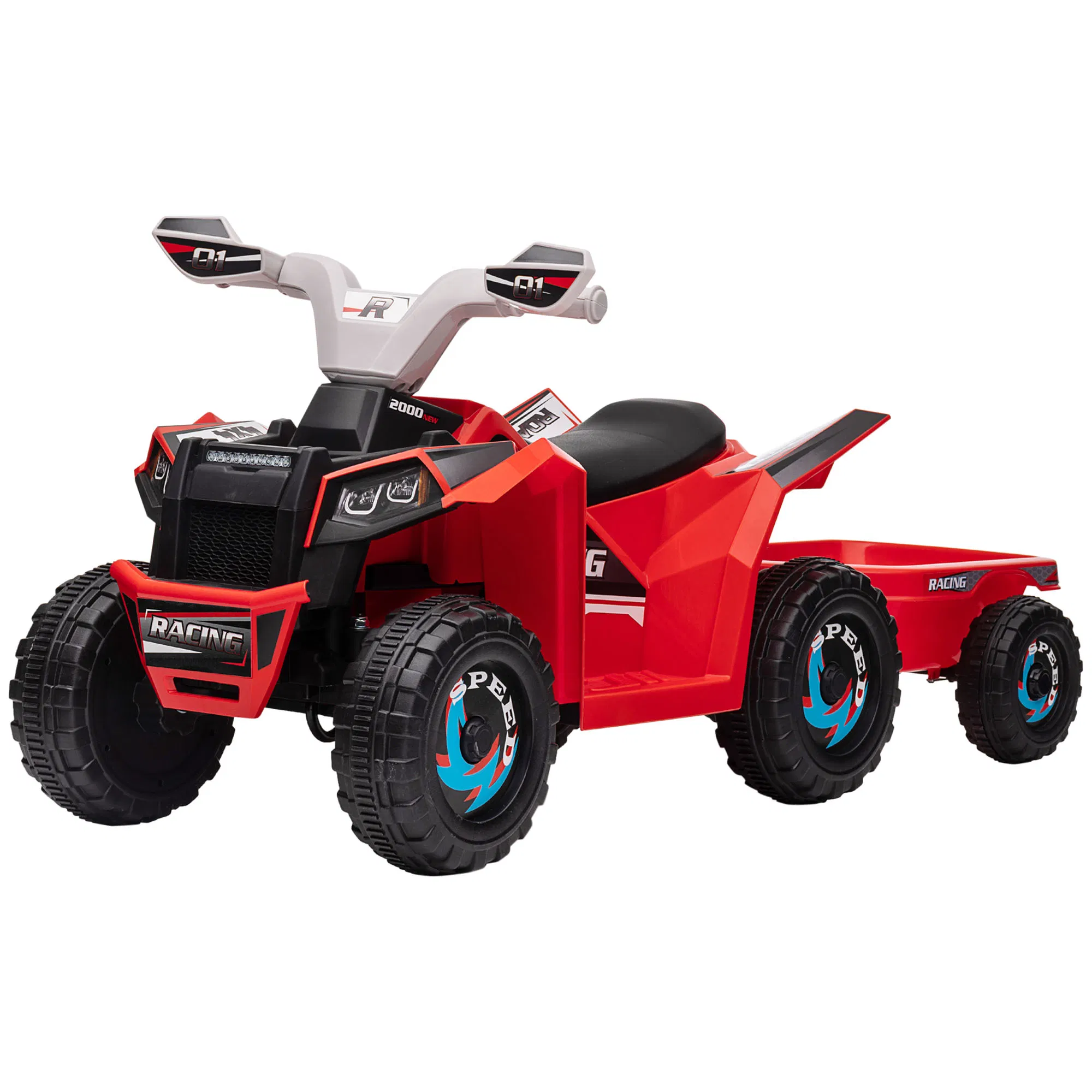 6V Electric Toy Car with Back Trailer, Forward Backward, Wear-Resistant Wheels for Ages 18-36 Months, Red photo 1