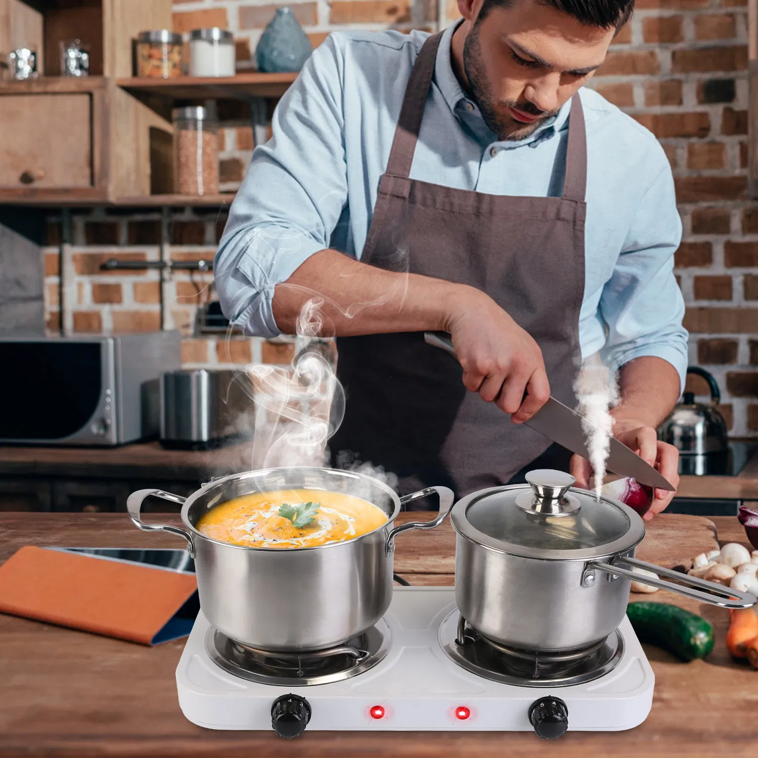 Portable Double Electric Burner, 2000W Even Heating with Independent Thermostat, Compact Hot Plate for College Dorms Small Apartments Campers photo 4