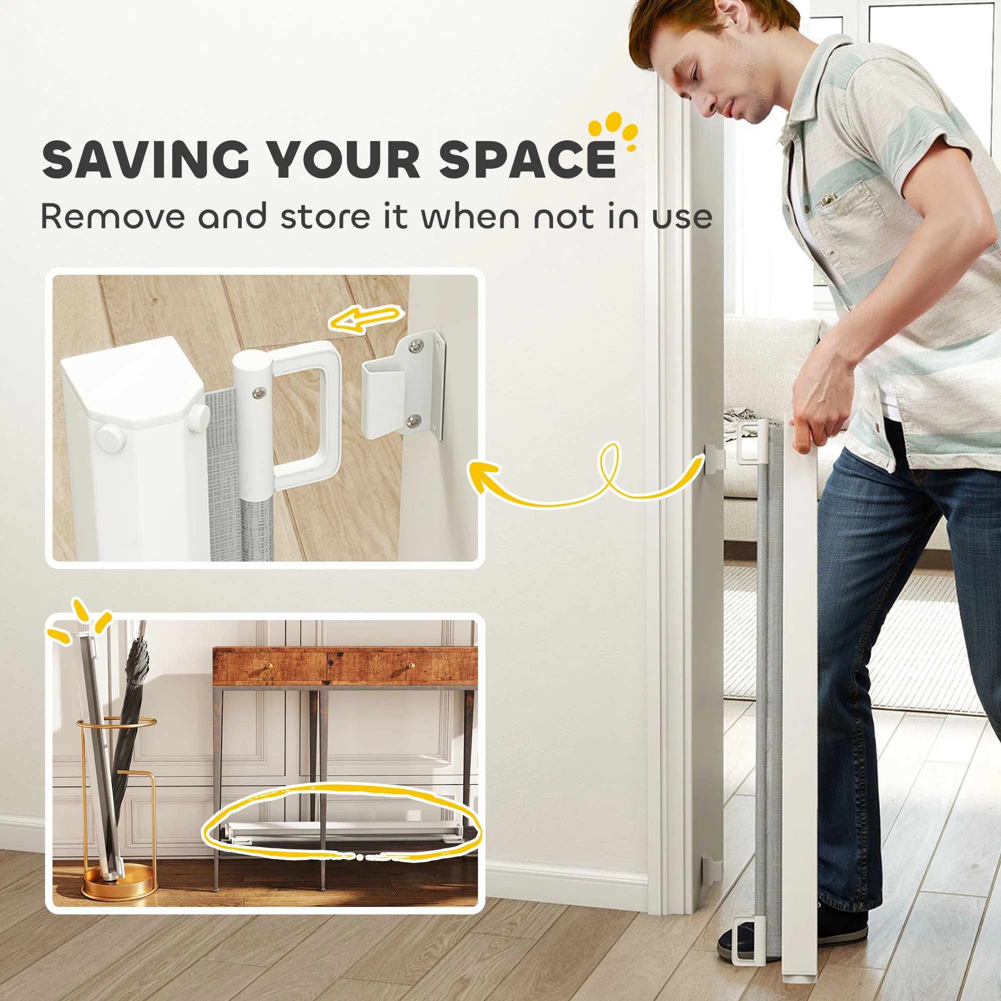 Retractable Pet Safety Barrier Gate, Flexible and Extensible for Stairways Doorways Hallways, Grey photo 4