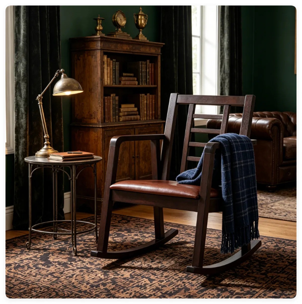 Heavy-Duty Solid Wood Rocking Chair, Ergonomic Accent Armchair with Breathable Ladder Back for Indoor Relaxation-Brown photo 7