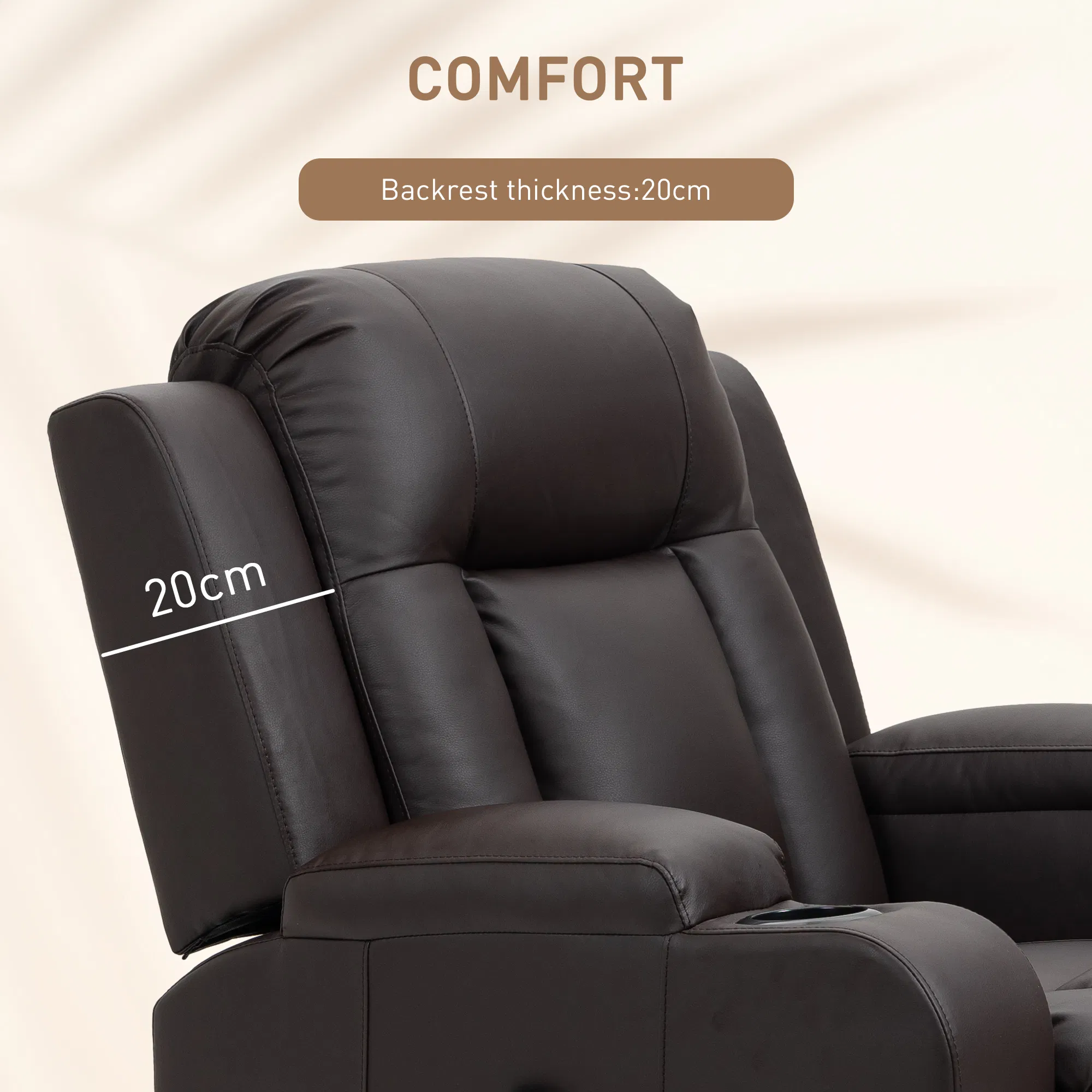 Swivel Massage Recliner Chair Rocker, Overstuffed Manual Reclining Sofa, PU Leather Rocking Chair with Side Pockets, Cup Holders, for Living Room, Nursery, Brown photo 3