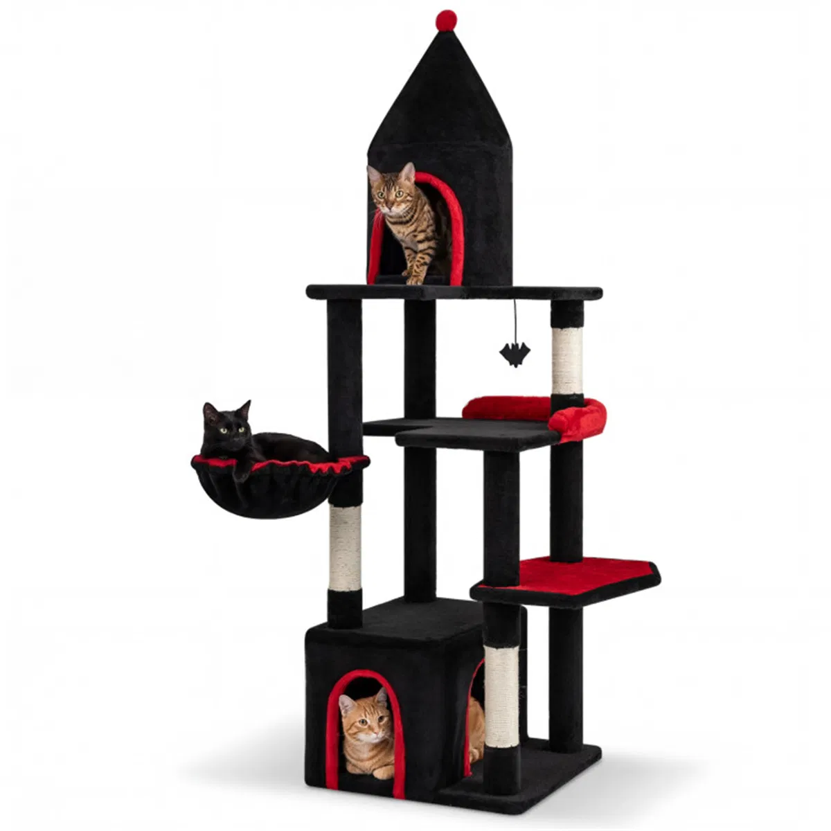 Gothic 5-Level Cat Tree 63" Tall with Sisal Scratching Posts Black Red Cat Tower photo 1