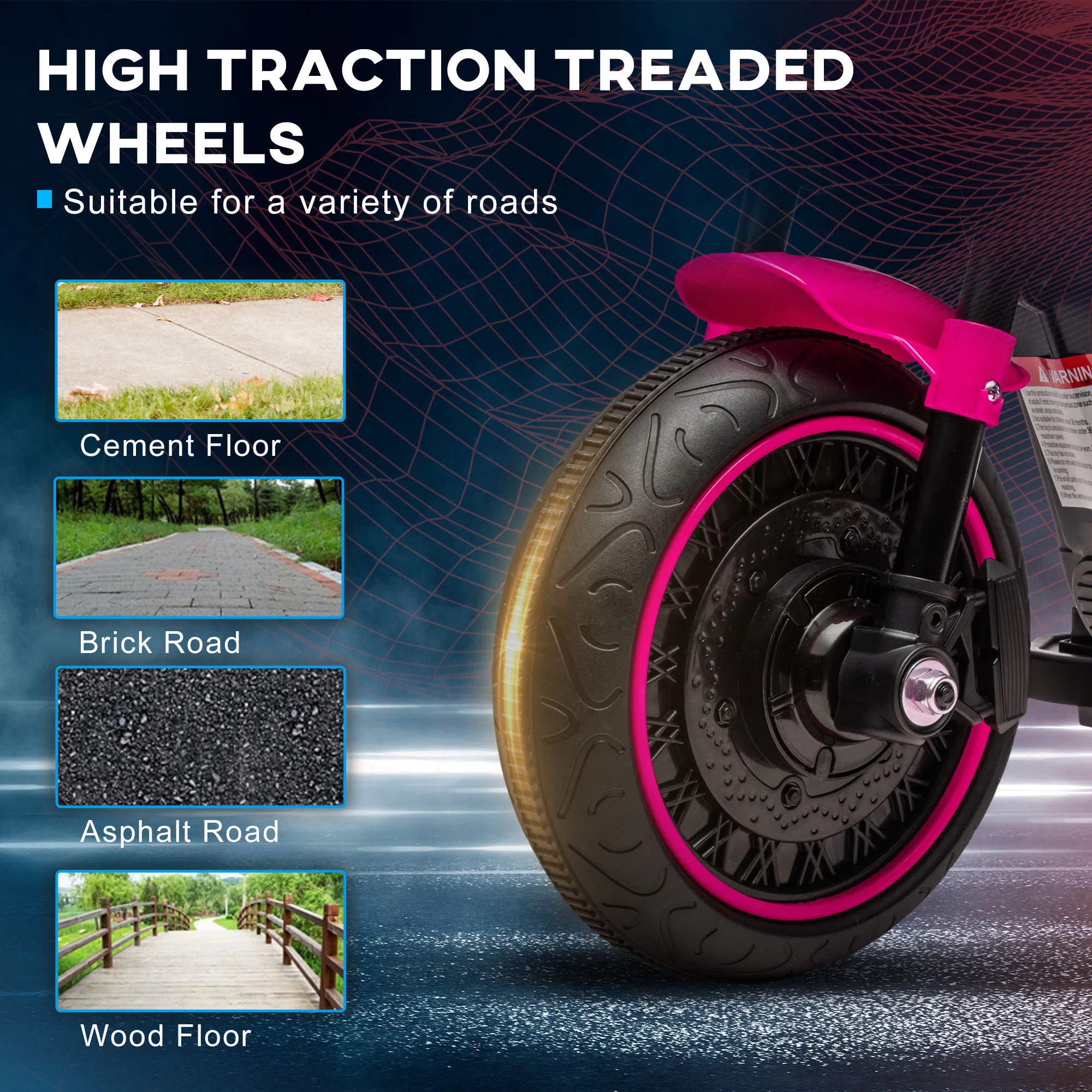6V Kids Motorcycle with Training Wheels, Foot Pedal, Headlight, Music, Forward/Reverse, Single-Button Start, Pink photo 3