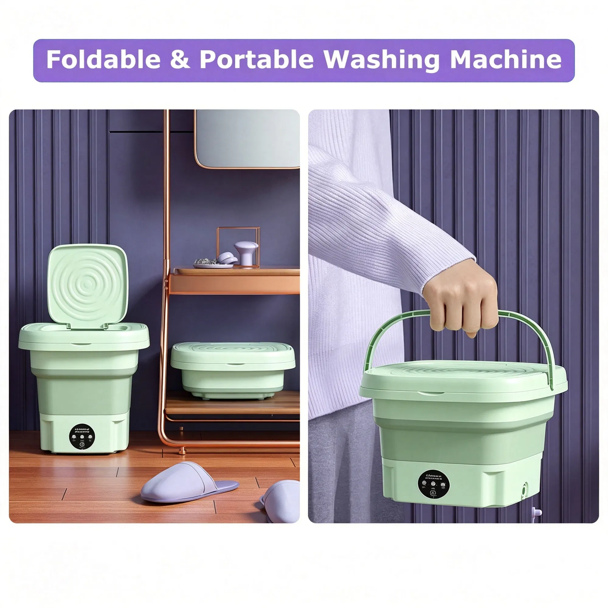 8L Foldable Mini Washing Machine,Portable Compact Washer with 3 Adjustable Modes,Semi-Dehydration,Detachable Drain Basket for Socks,Underwear,Baby Garments Home Travel Use photo 8