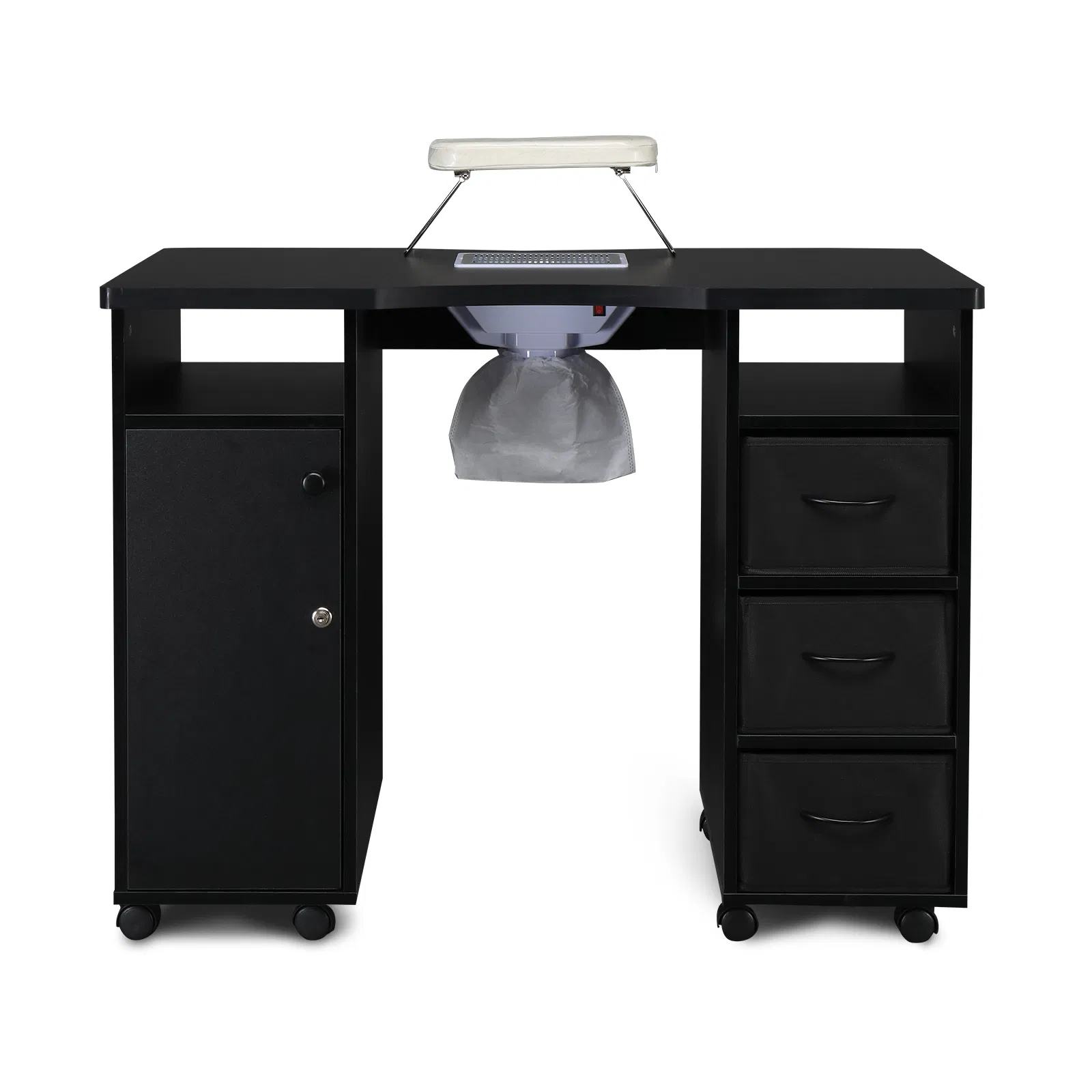 MDF Double Cabinet 3 Drawers 1 Door With Fan Manicure Table Black photo 3