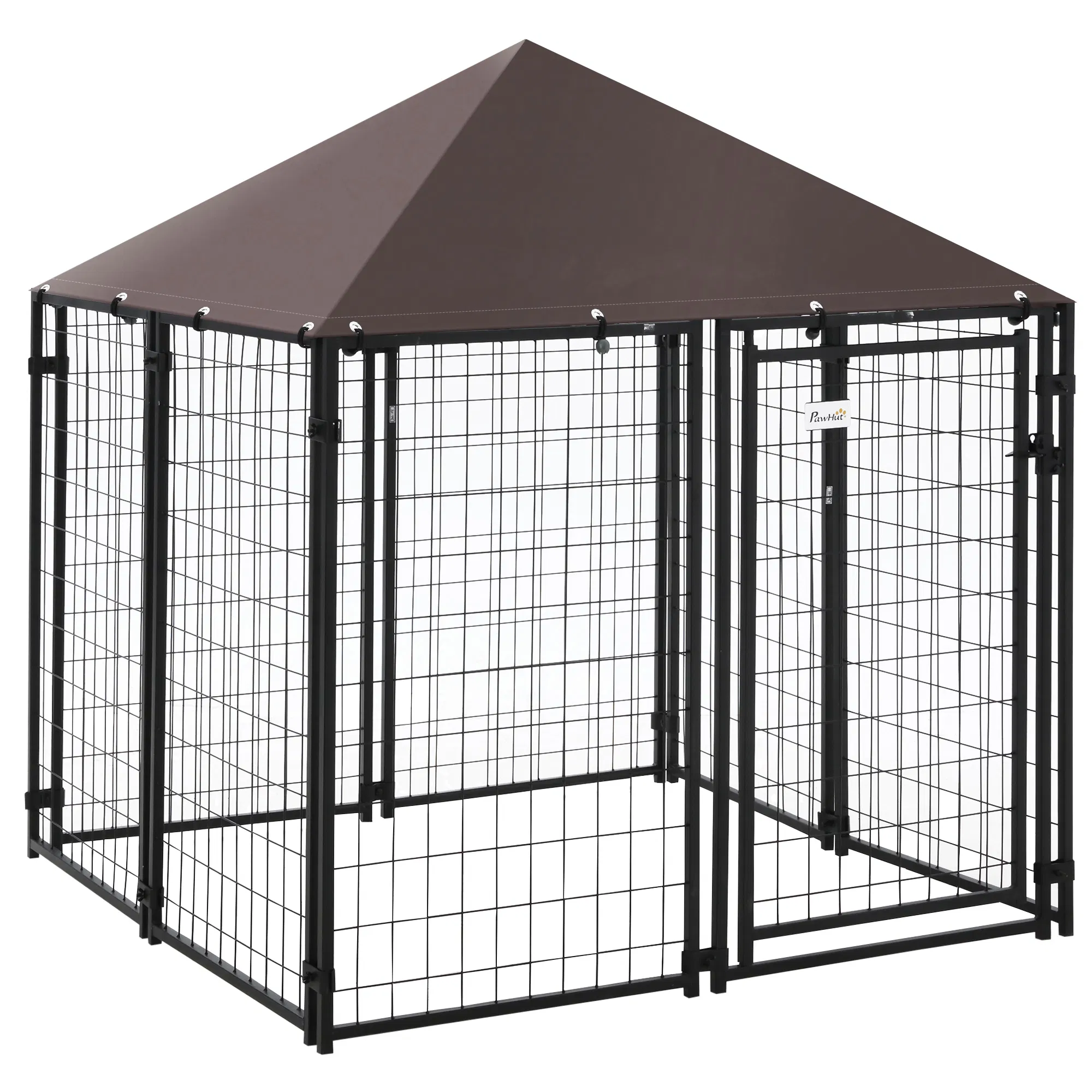 Outdoor Dog Kennel, Welded Wire Steel Fence, Lockable Pet Playpen Crate, with Water-, UV-Resistant Canopy Top, Door, 4.6ft x 4.6ft x 5ft, Black photo 1