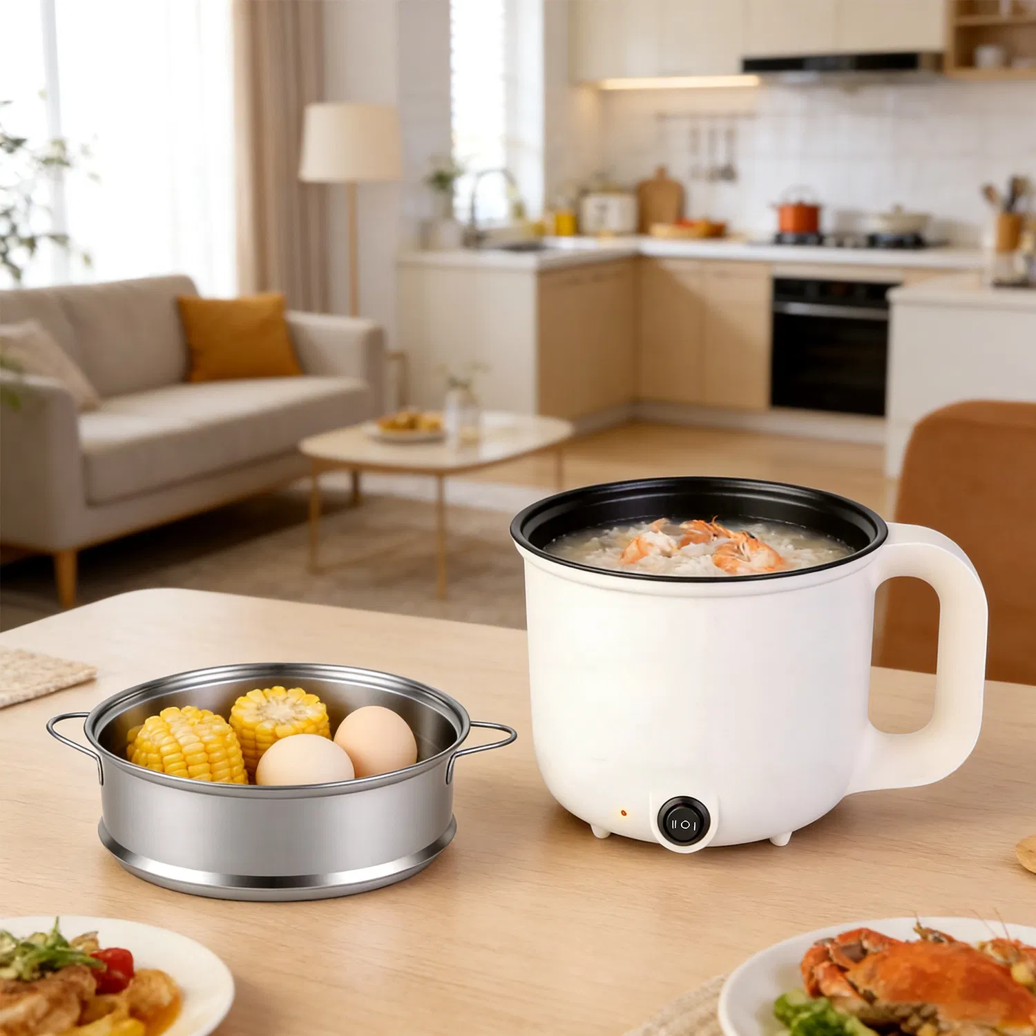 Electric Hot Pot with Steamer 1.8L Mini Portable Hot Pot with 300W 600W Dual Power for Egg Fried Rice Ramen Oatmeal Soup Overheat Protection for College Dorm Room Essential photo 7