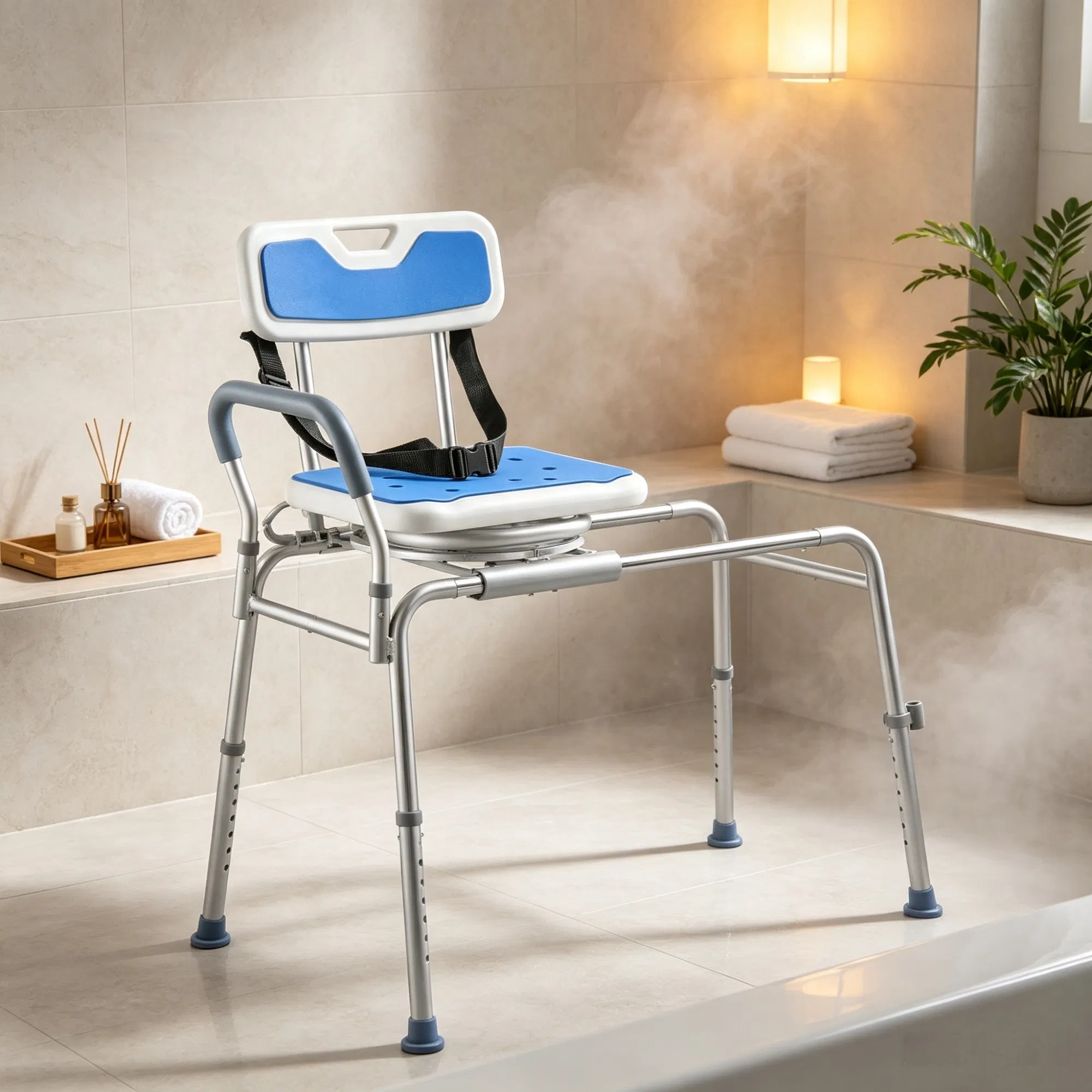 Sliding Shower Chair with Swivel Seat, 400 lbs Tub Transfer Bench with Padded Arms & Backrest, Height Adjustable, for Seniors & Disabled photo 5