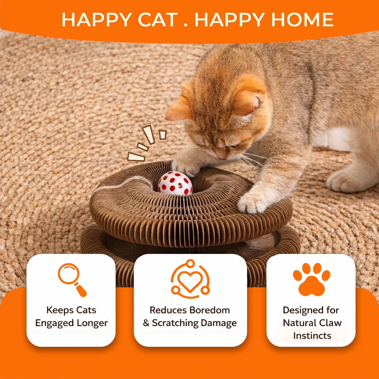 Kitty Curls Cat Toy - Foldable Accordion Cat Scratcher withBall - Magic Organ Cat Scratch Board for Interactive Play -Calming Features photo 8