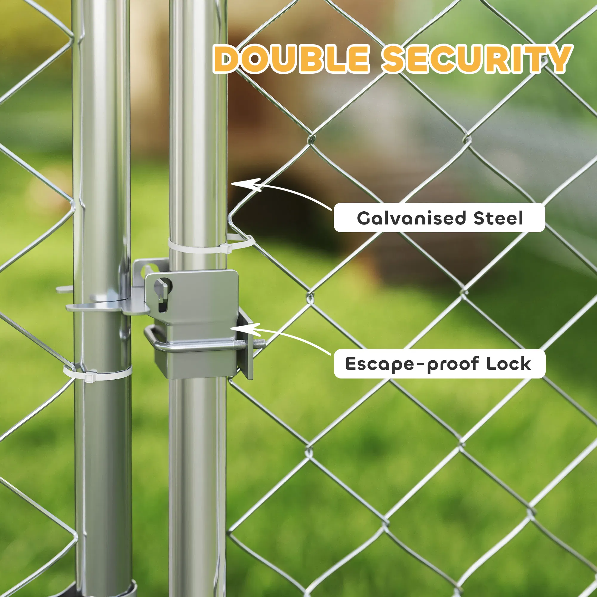 Outdoor Dog Run w/ Adjustable & Rotating Bowls, Waterproof UV-Resistant Cover, Secure Lock, 6.6' x 6.6' x 5.1' photo 2