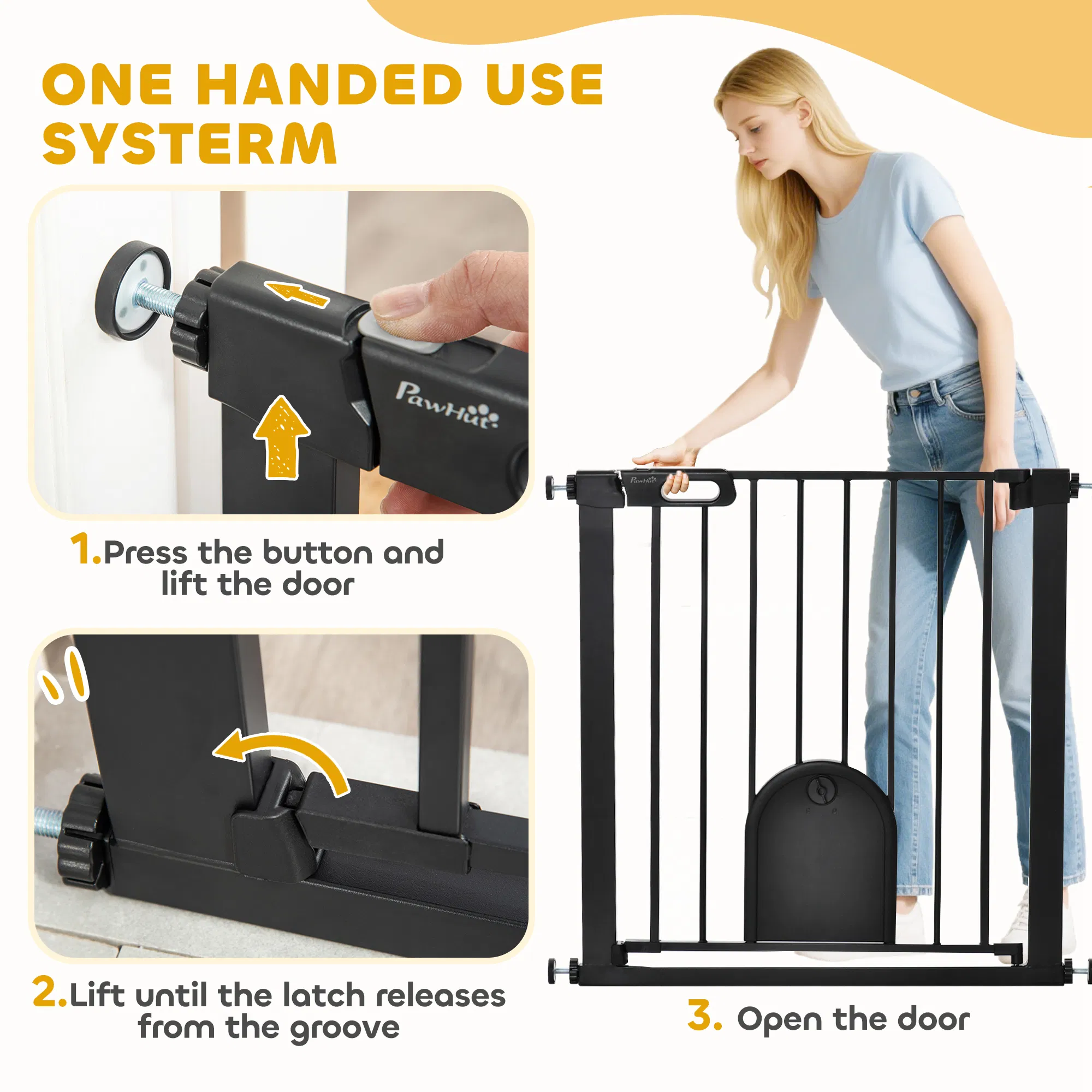30"-32" Extra Wide Pet Gate Barrier with Small Door, 30"H Dog Gate with Safety Gate Barrier, Stair Pressure Fit, Black photo 5