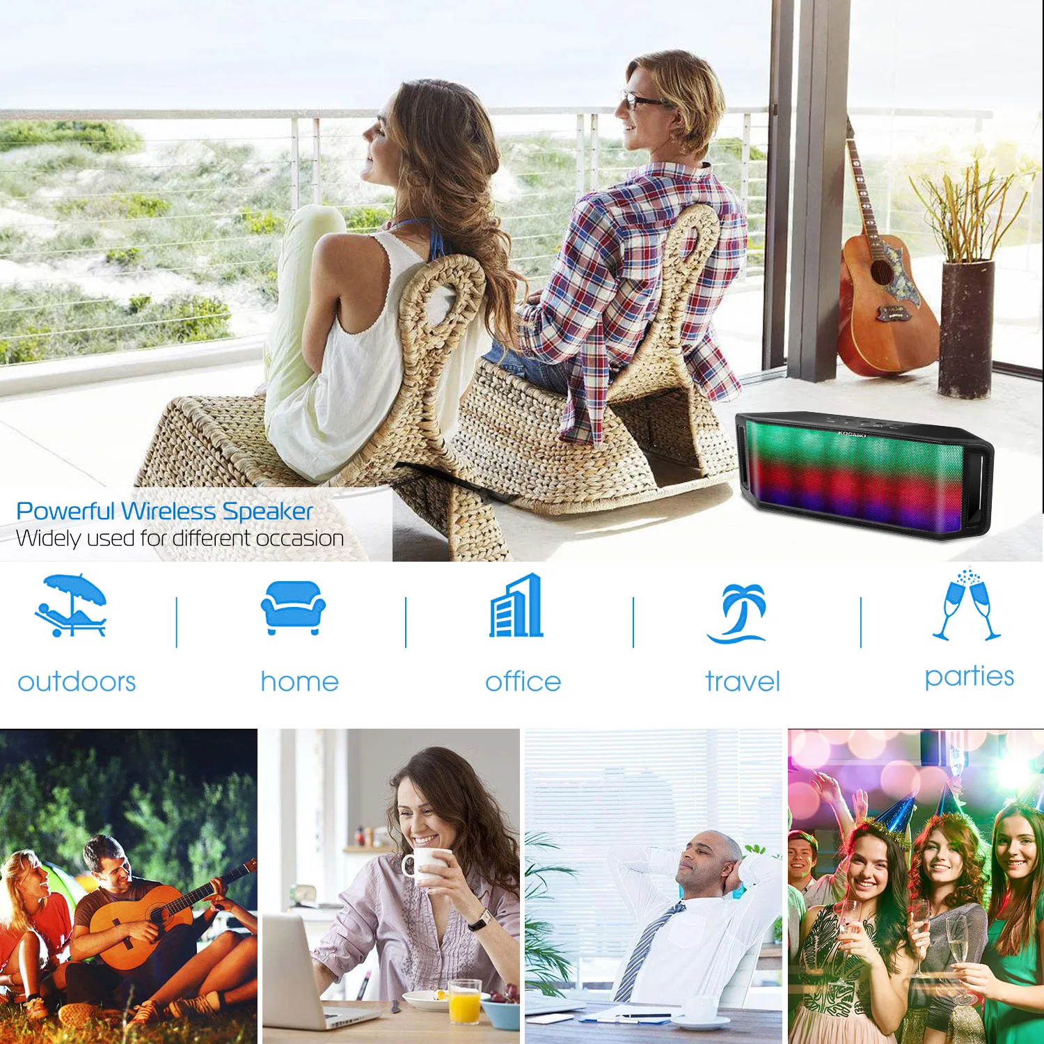 LED Wireless Speaker Dynamic Multicolor Hands-free FM Radio USB MMC Reading Aux In for Party Camping Travel photo 2