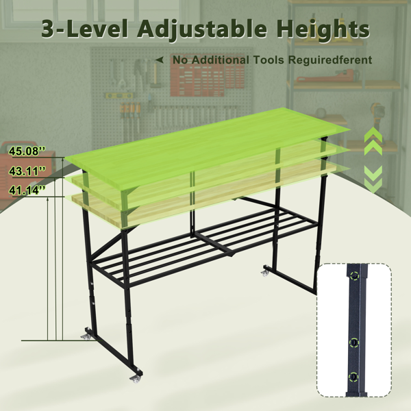 Foldable Hardwood Workbench Adjustable Wood-Top Utility Table with Locking Casters photo 3