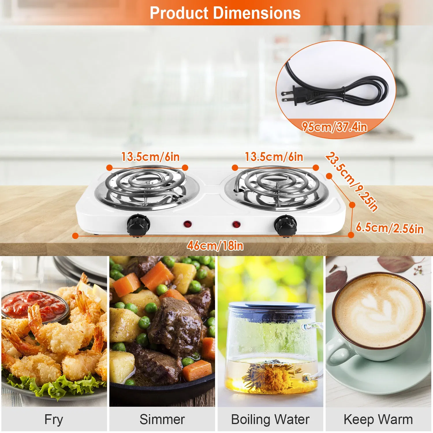 Portable Double Electric Burner, 2000W Even Heating with Independent Thermostat, Compact Hot Plate for College Dorms Small Apartments Campers photo 6