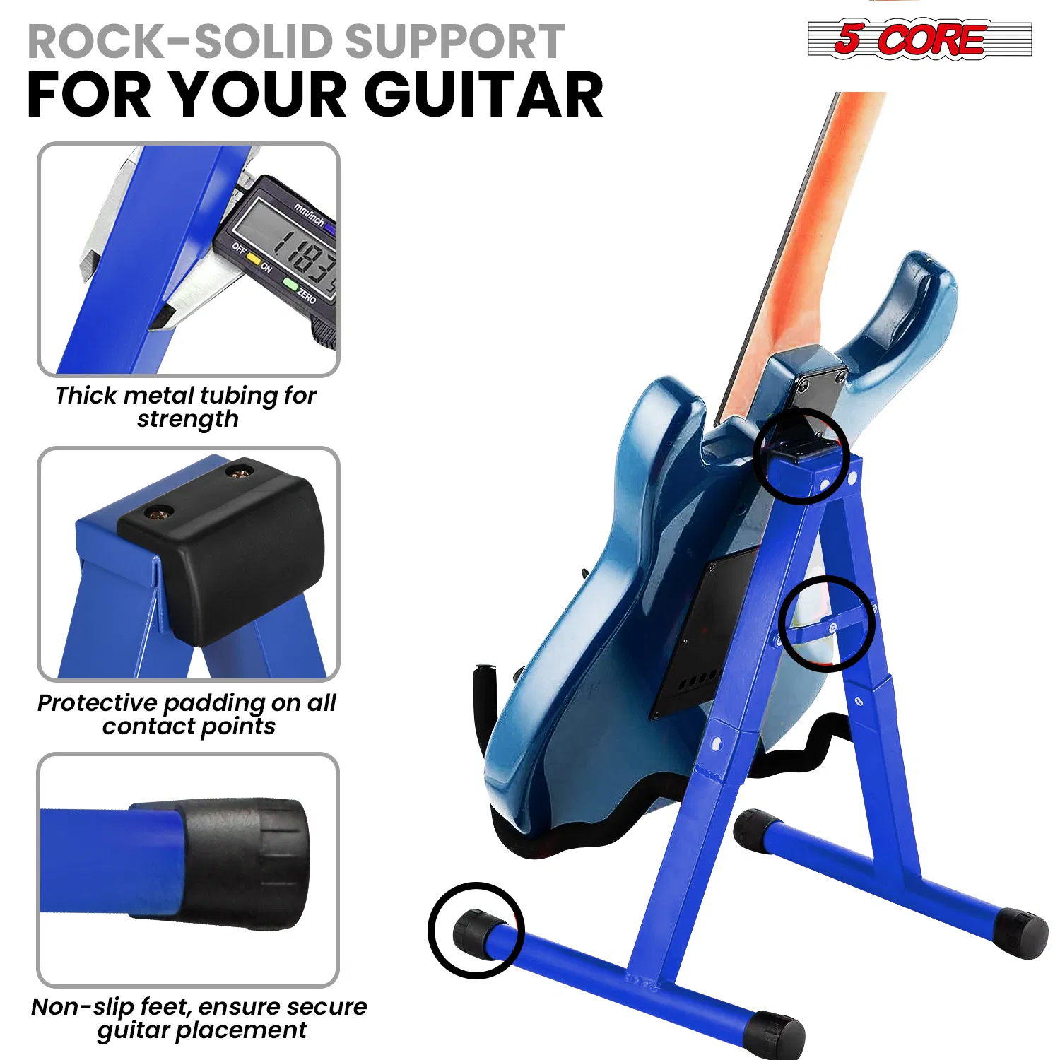 5 Core Guitar Stand A Frame w Soft Foam Arm Non Slip Rubber for Acoustic Electric Bass photo 3