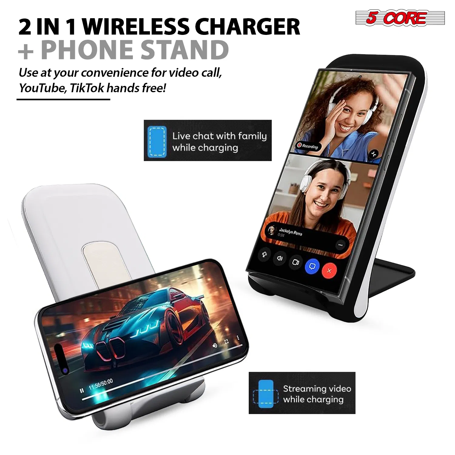 5 Core Wireless Charging Pad 15W Qi-Certified Max Fast Wire Less Phone Charger Glass Top Slim USB-C photo 7