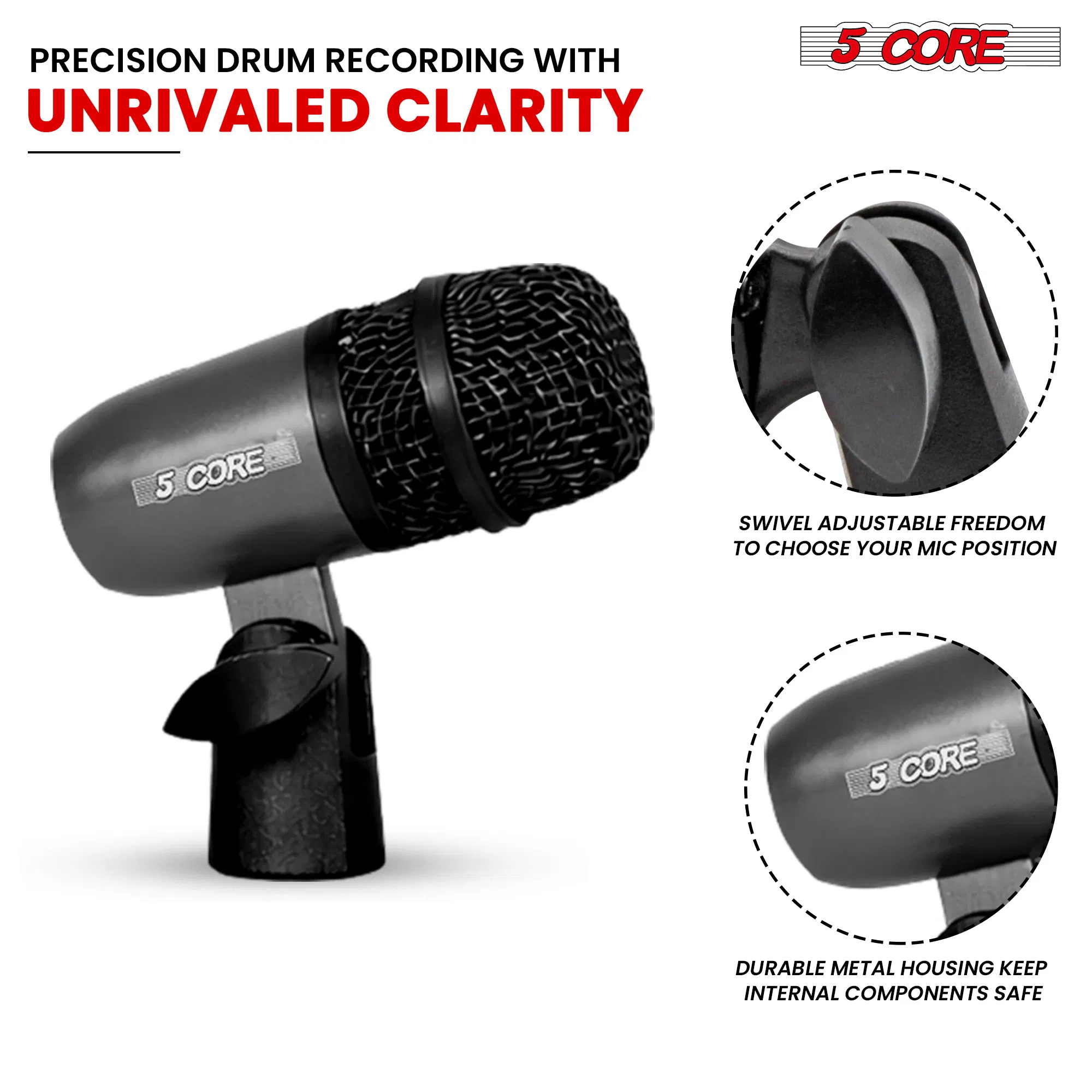 5Core Snare Mic XLR Cardioid Tom Drum Kick Instrument Microphone BLACK photo 6