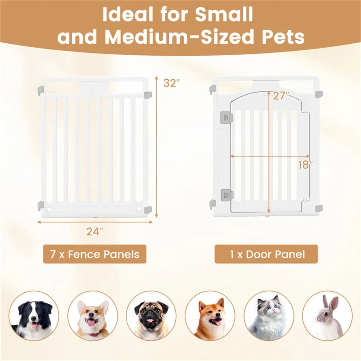8-Panel HDPE Pet Fence (White) - Multiple Configurations (Octagon/Square/House), 50"x50"x32" Square Size, Lockable Door photo 2