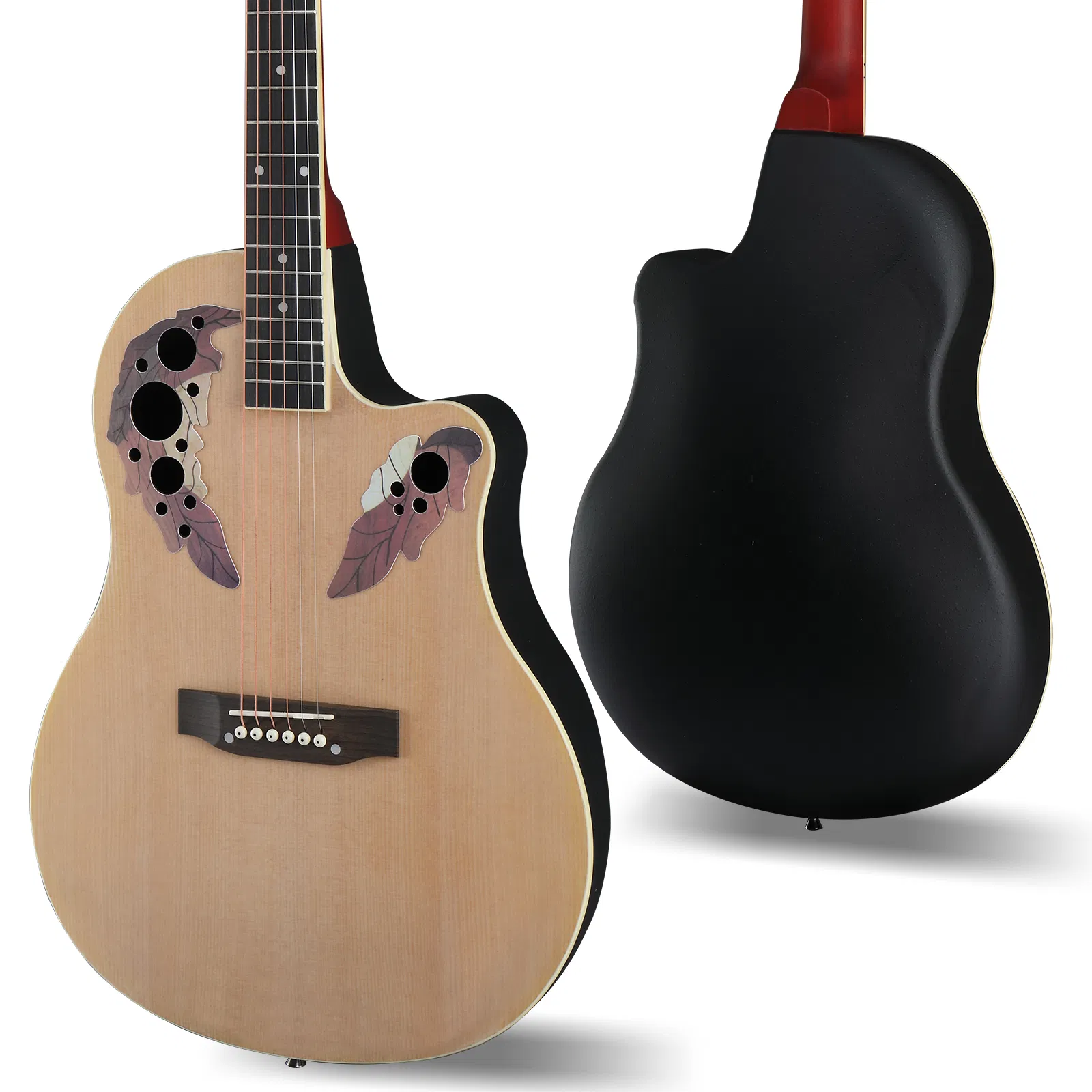 41 inch Cutawary Round Back Acoustic Guitar Spruce Top Grape Hole Burlywood photo 6
