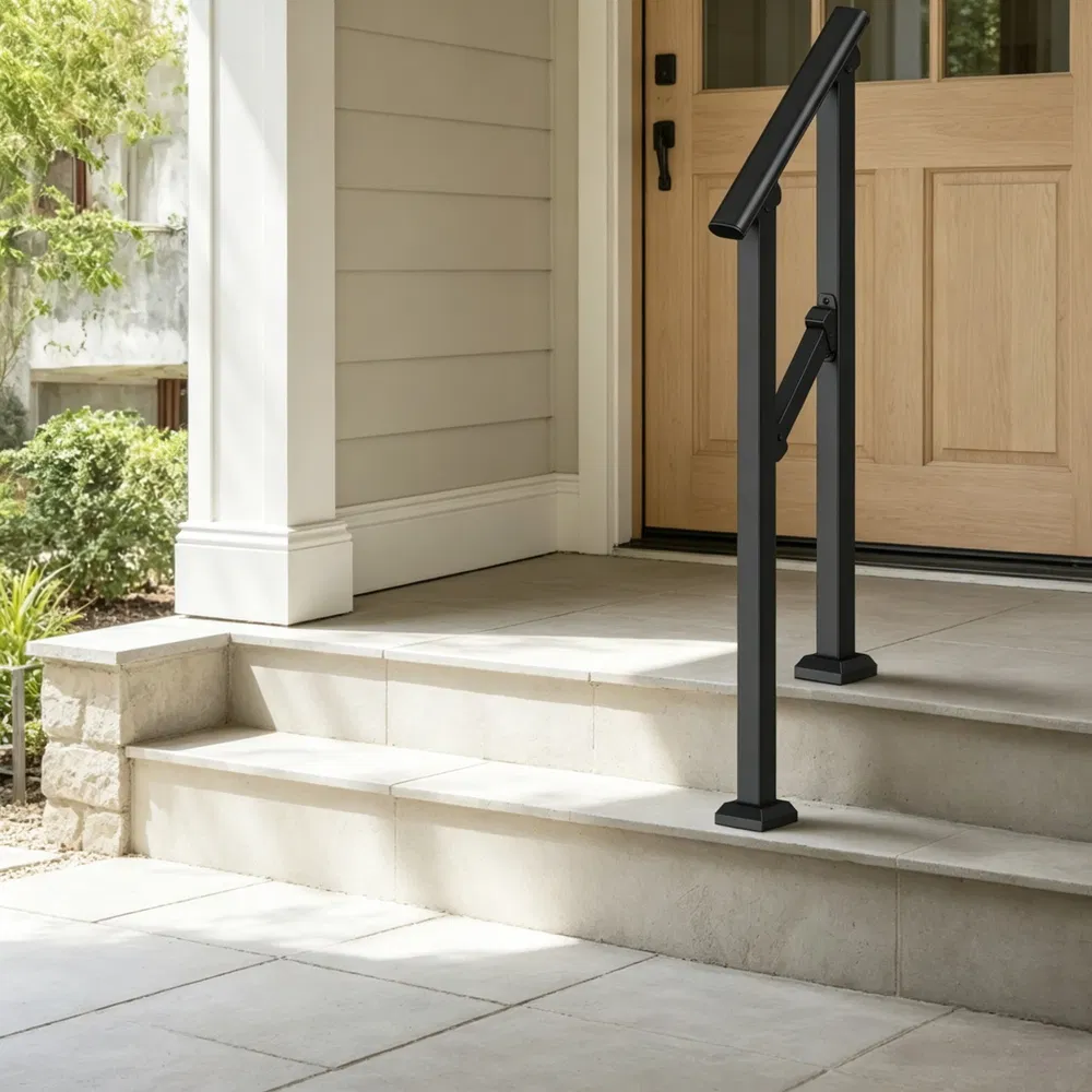 1-2 Step Stair Handrail Kit for Outdoor Steps, Black Square Tube Design, Stair Rails for Seniors, Concrete Steps, Porch & Deck photo 7