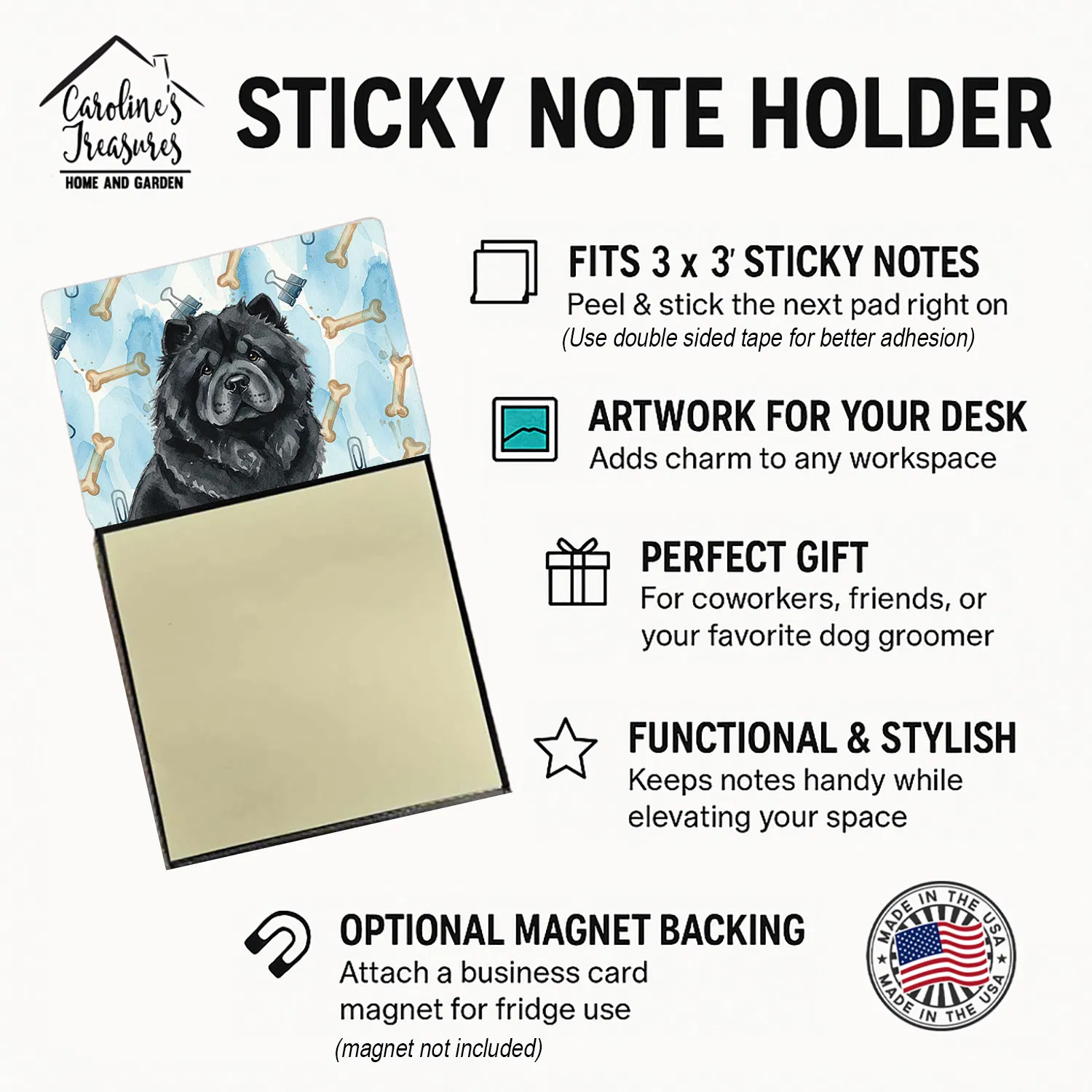 Black Chow Chow Coworker Watercolor Sticky Note Holder Refillable Dispenser Desk Accessory 3x3 Pad Gift photo 7