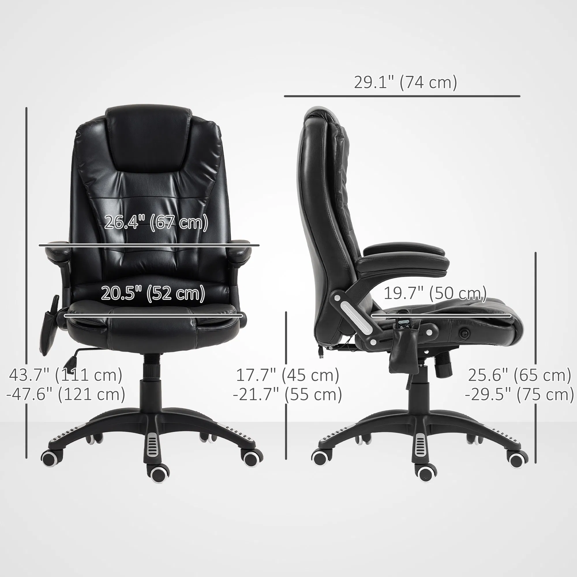 Reclining Massage Office Chair, Executive Office Chair with High Back, Swivel Wheels, Black photo 2