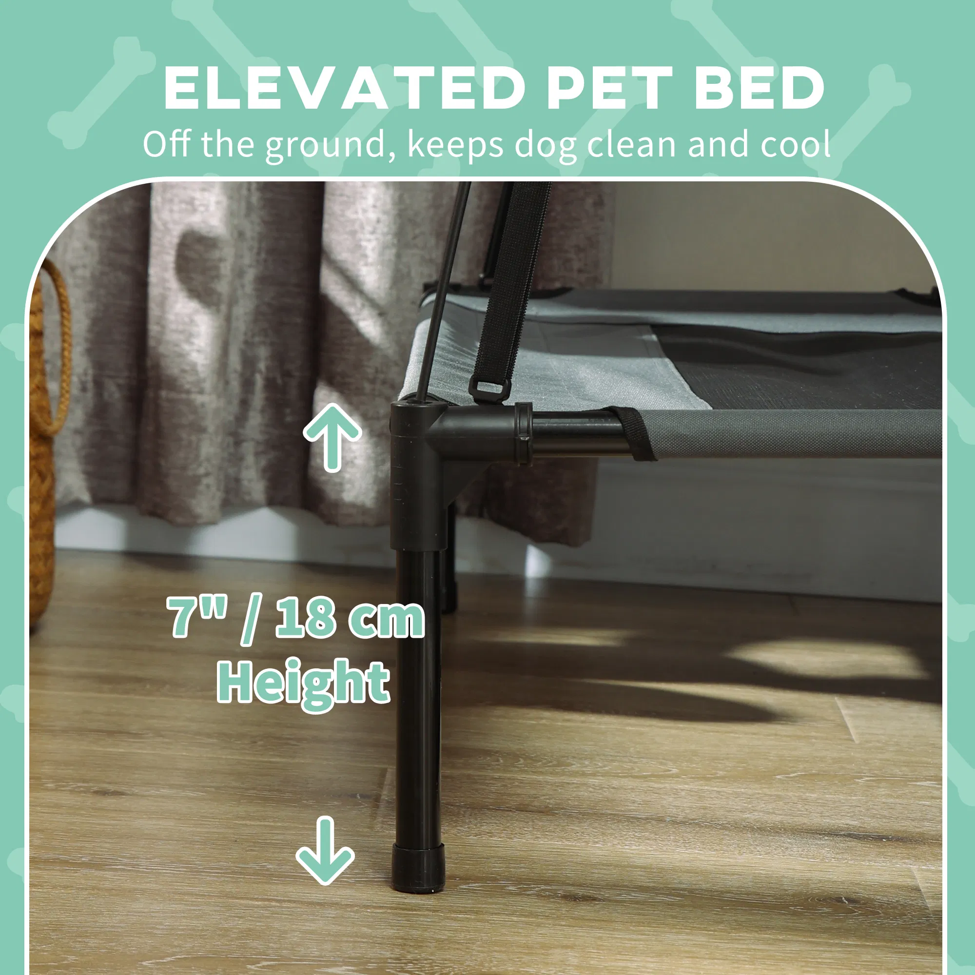 Large Elevated Dog Bed 6.2" L X 29.9" W 36.2" H Foldable Outdoor Cat Dog Canopy Cot w/ Carry Bag Grey photo 6