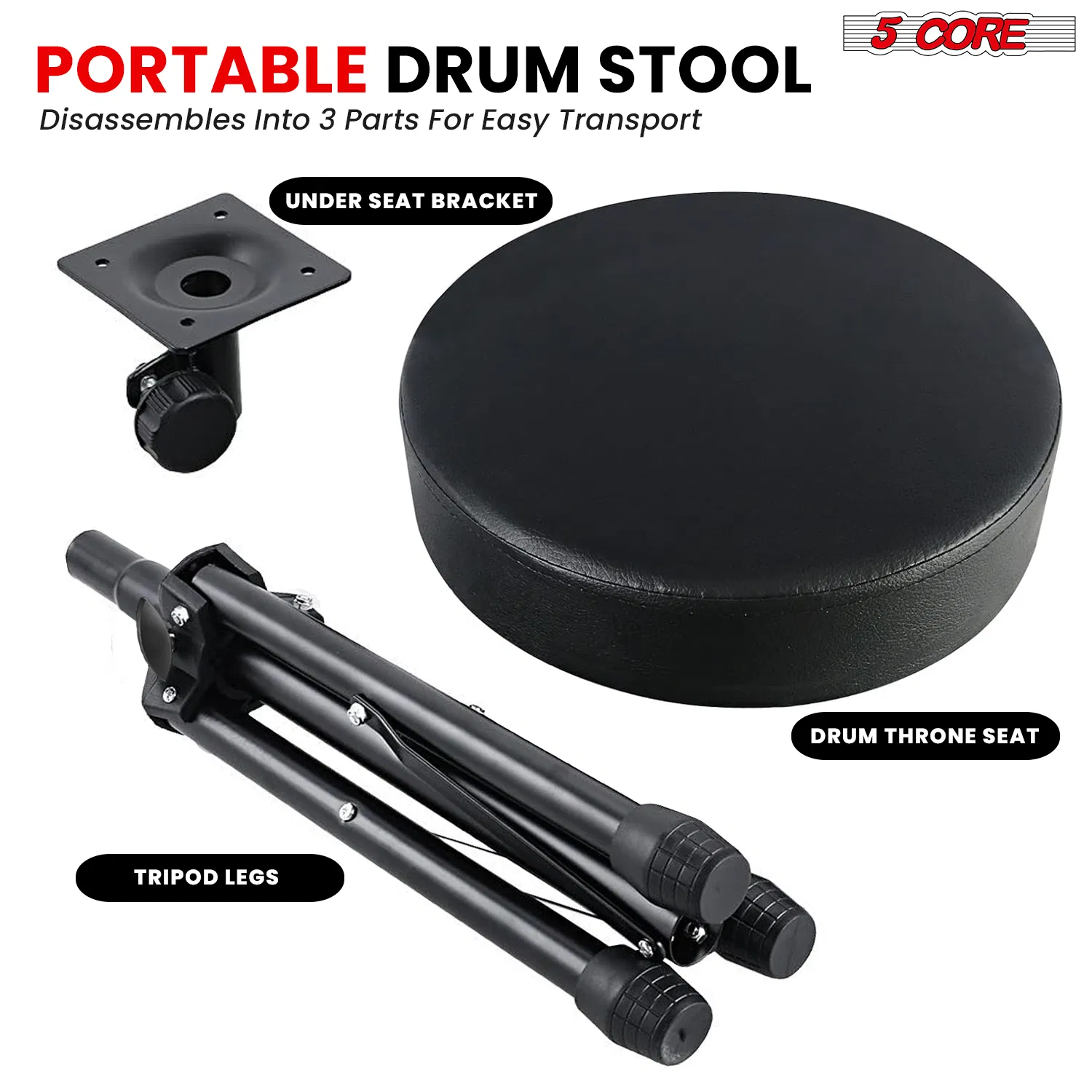 5 Core Drum Throne 3" Thick Padded Memory Foam Comfortable Drummer Stool 330Lb Capacity Adjustable photo 8