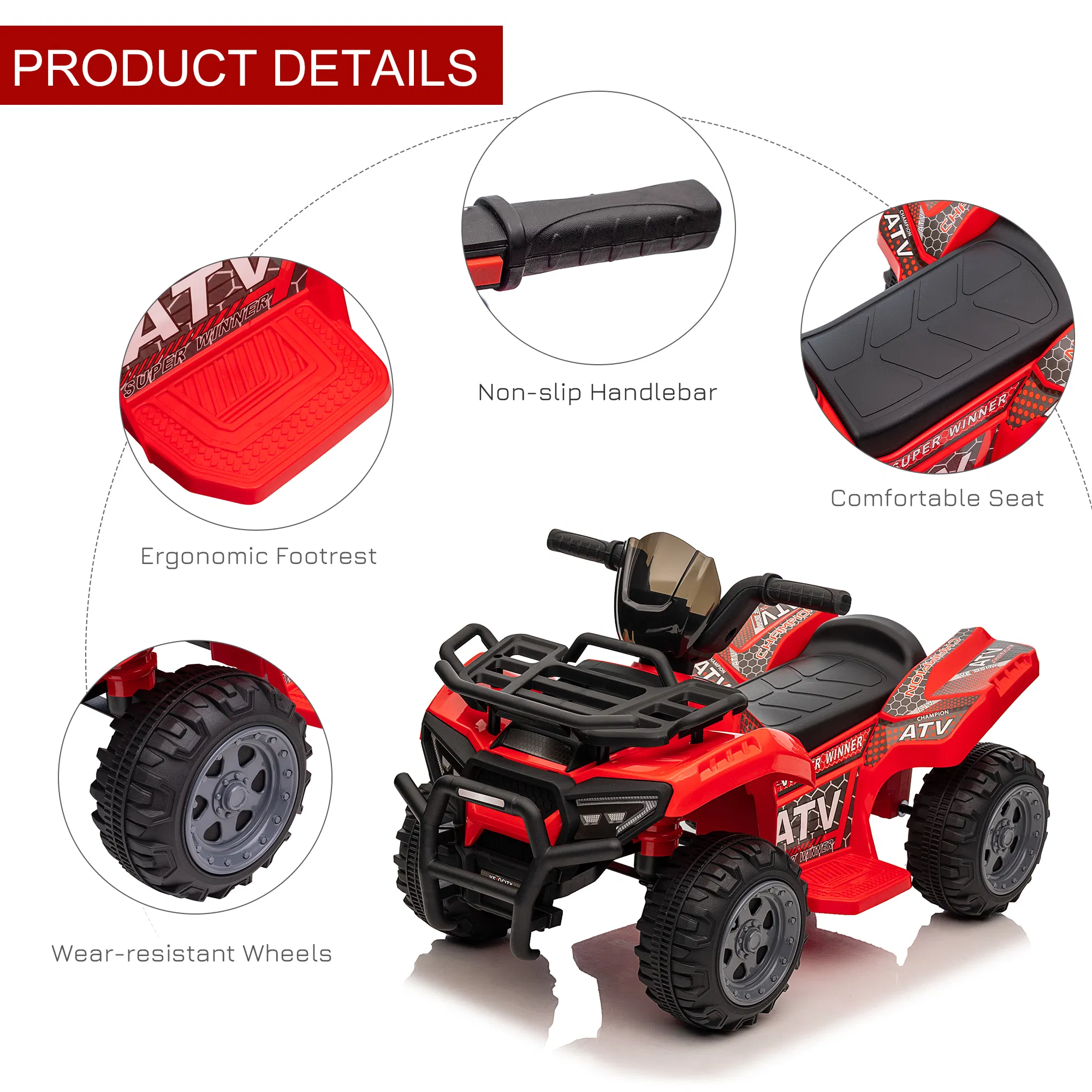 6V Kids ATV Quad, 4 Wheeler Battery Powered Electric Ride on Car with Music, Forward, for Boys and Girls Ages 18-36 Months, Red photo 2