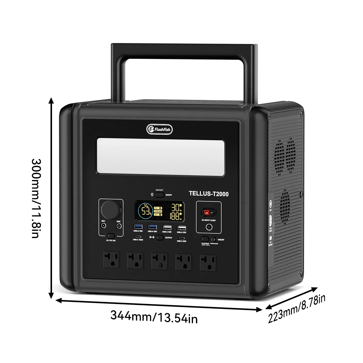 2000W Portable Power Station, 1536Wh LiFePO4 Battery Pack with 4000W Surge, AC Fast Charge,1.5H Full charged, LED Flashlight - Solar Generator for RV, Home Backup, Camping,Outdoor, Sturdy Handle photo 4