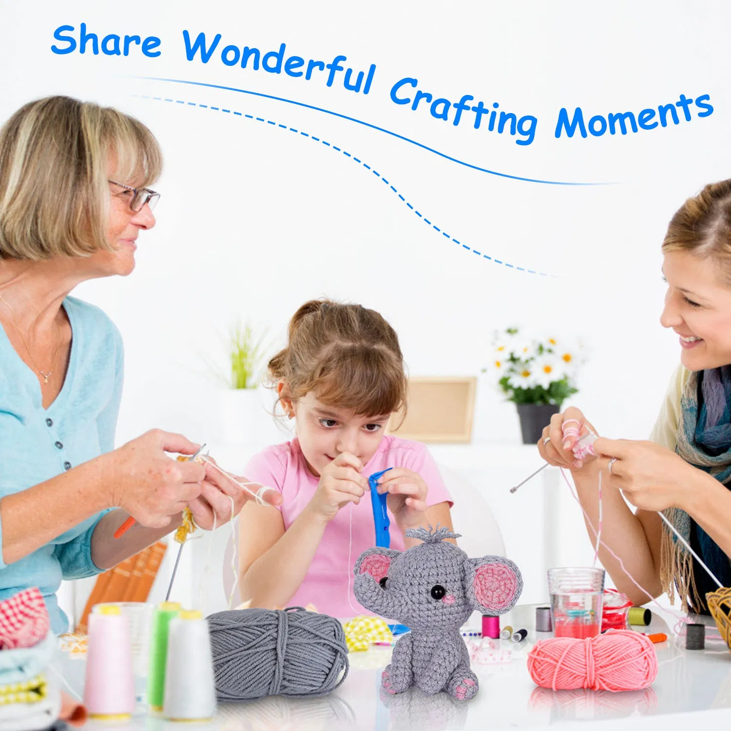 2 Lovely Elephants Crochet Kit Crochet Kit for Beginners DIY Knitting Supplies for Kids Adults 2 Types of Elephants photo 2