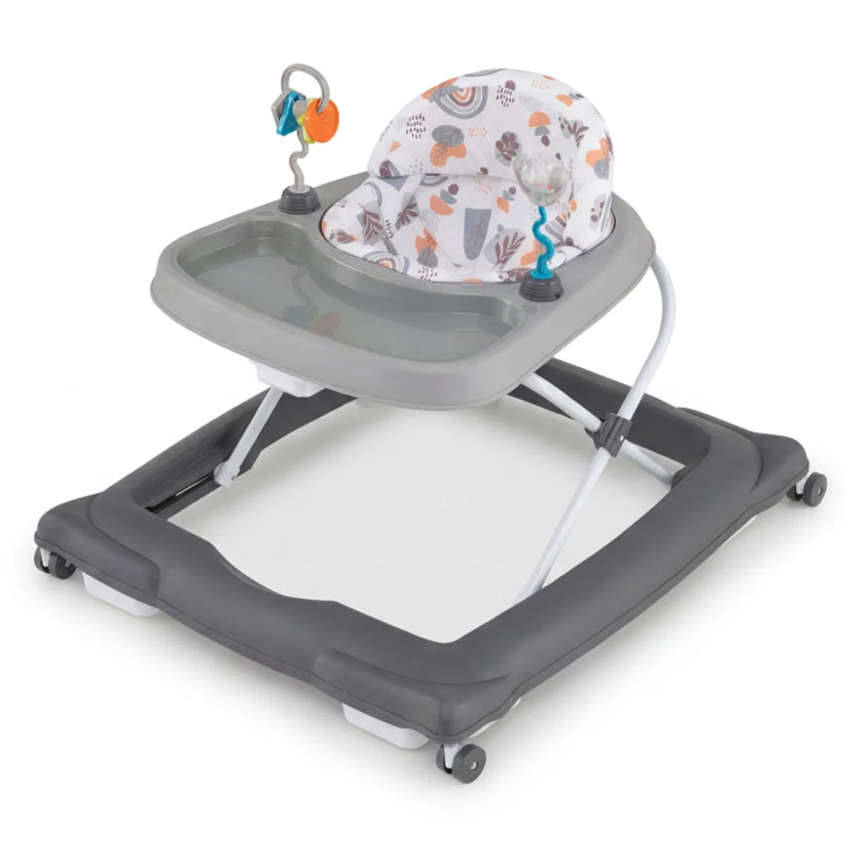Grey Foldable Baby Walker with Detachable Tray & Shape Sorter Toys, 3-Level Height Adjustable for 6-12 Months photo 3