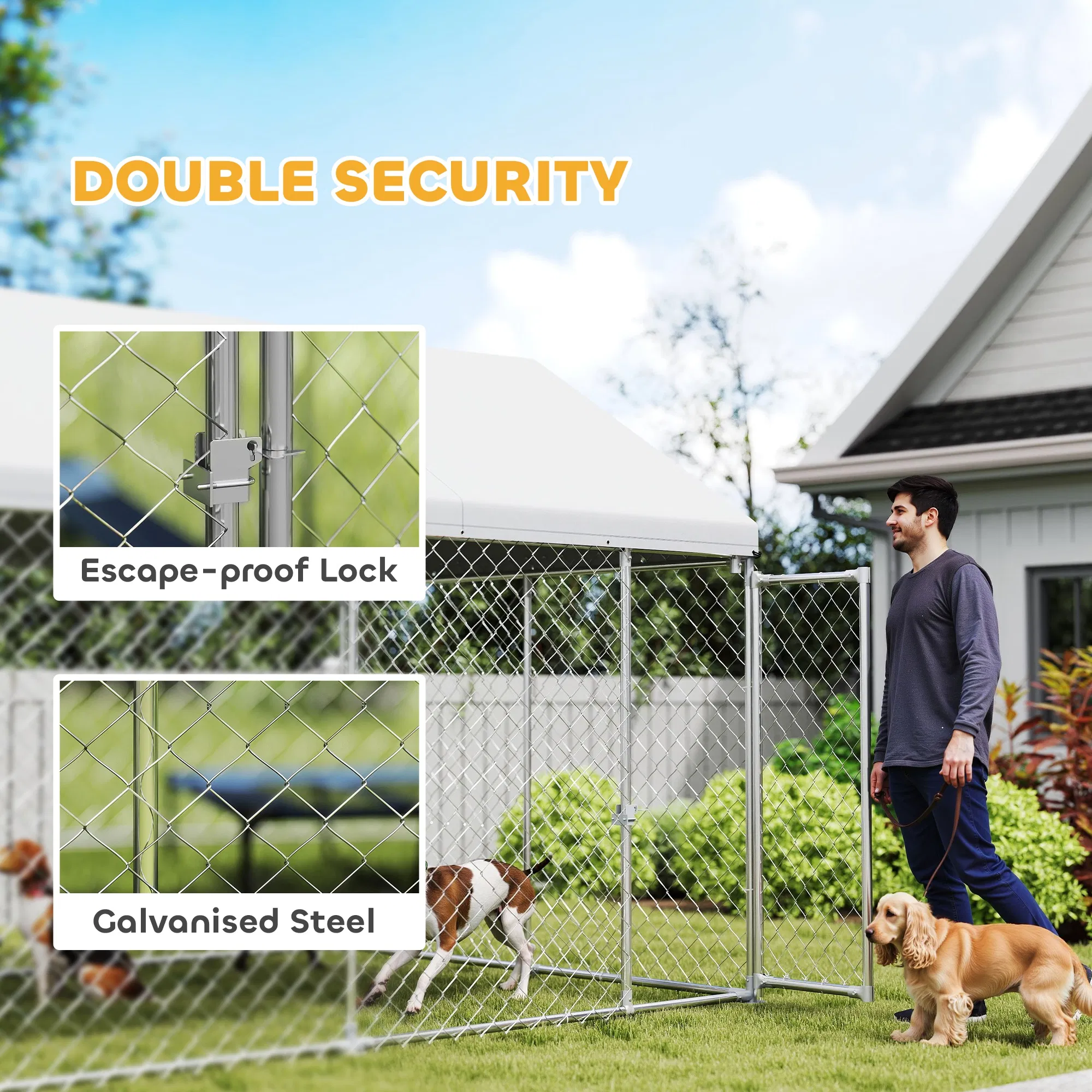 Galvanized Steel Outdoor Dog Kennel with Roof, Safety Lock, for Backyard, 13.1' x 7.5' x 7.8' photo 3