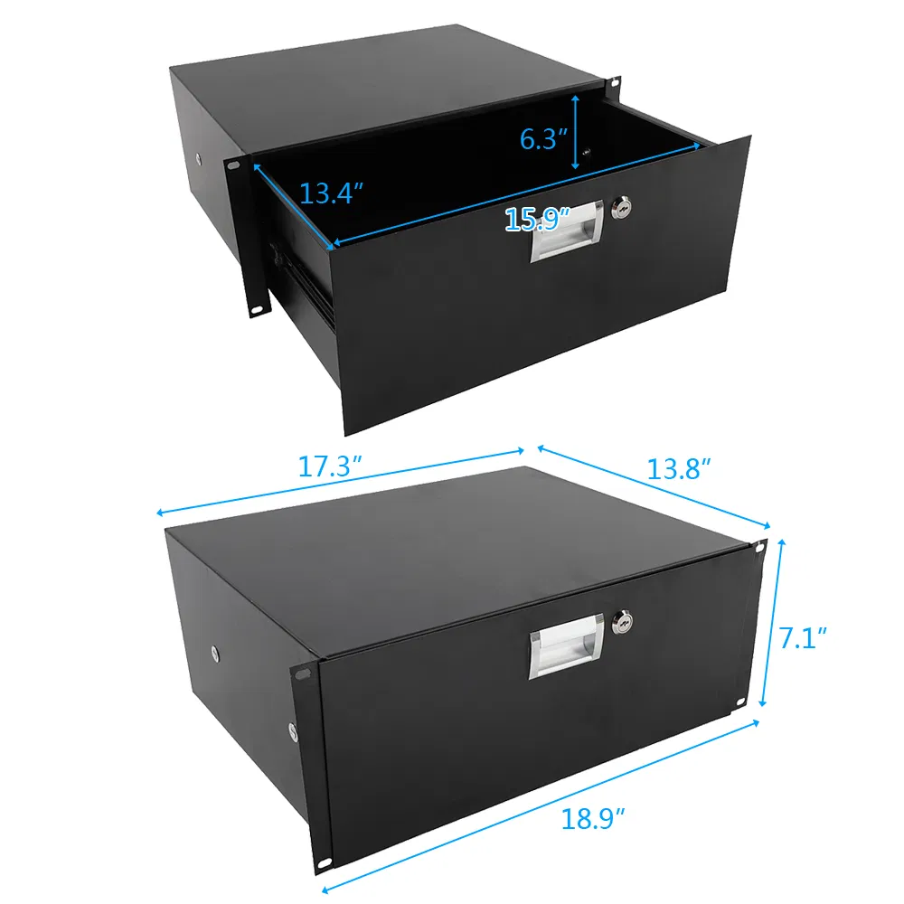 19" 4U Steel Plate DJ Drawer Equipment Cabinet with Keys Black photo 5