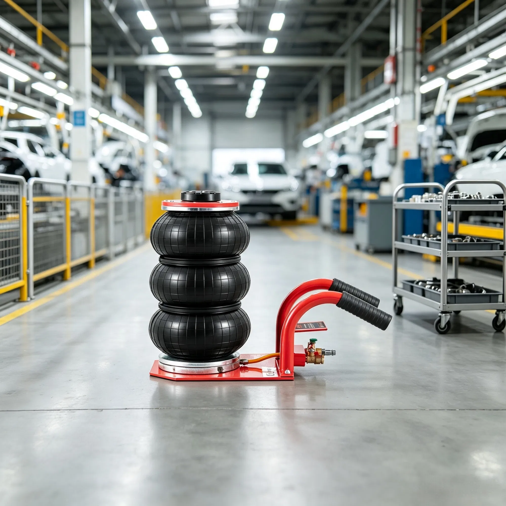 3 Ton/6600 lbs Triple Bag Air Jack with Six Steel Pipes, 17.7" Fast Lifting Pneumatic Jack with Side Handles, 3-5s Lift, Red, for Car & Garage Repair photo 3